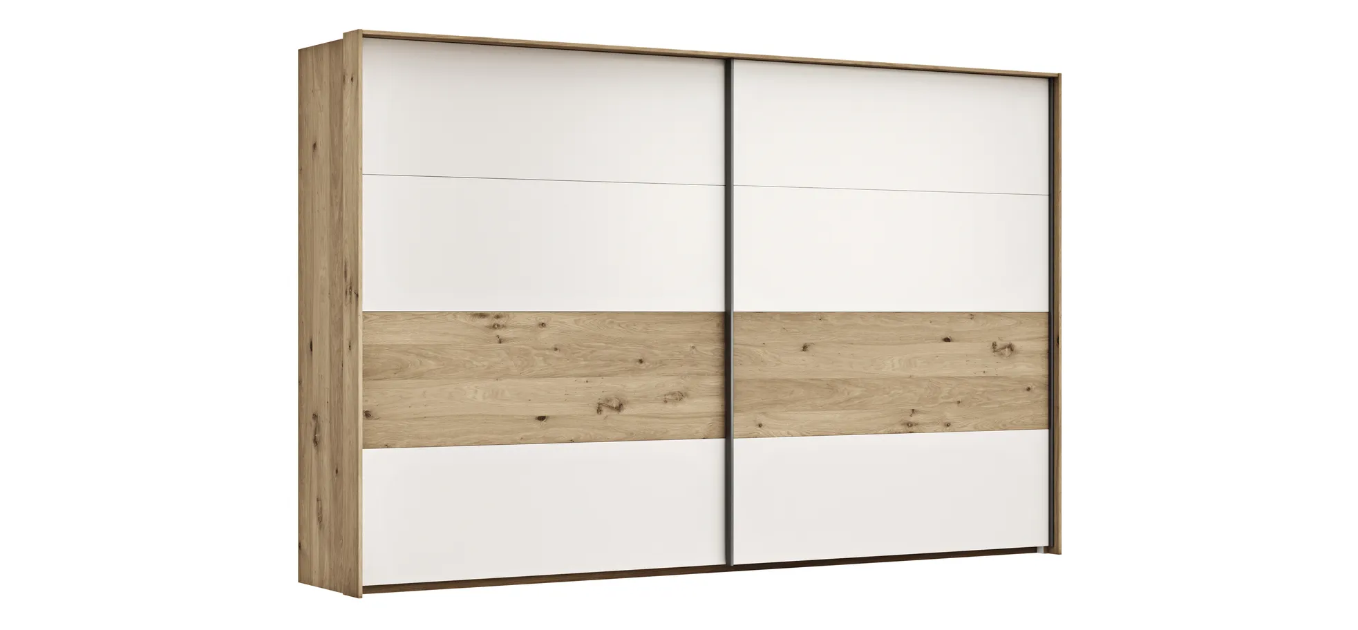 Schwebetürenschrank Viana - B ca. 338 cm, Furnier, Balkeneiche, Weiß