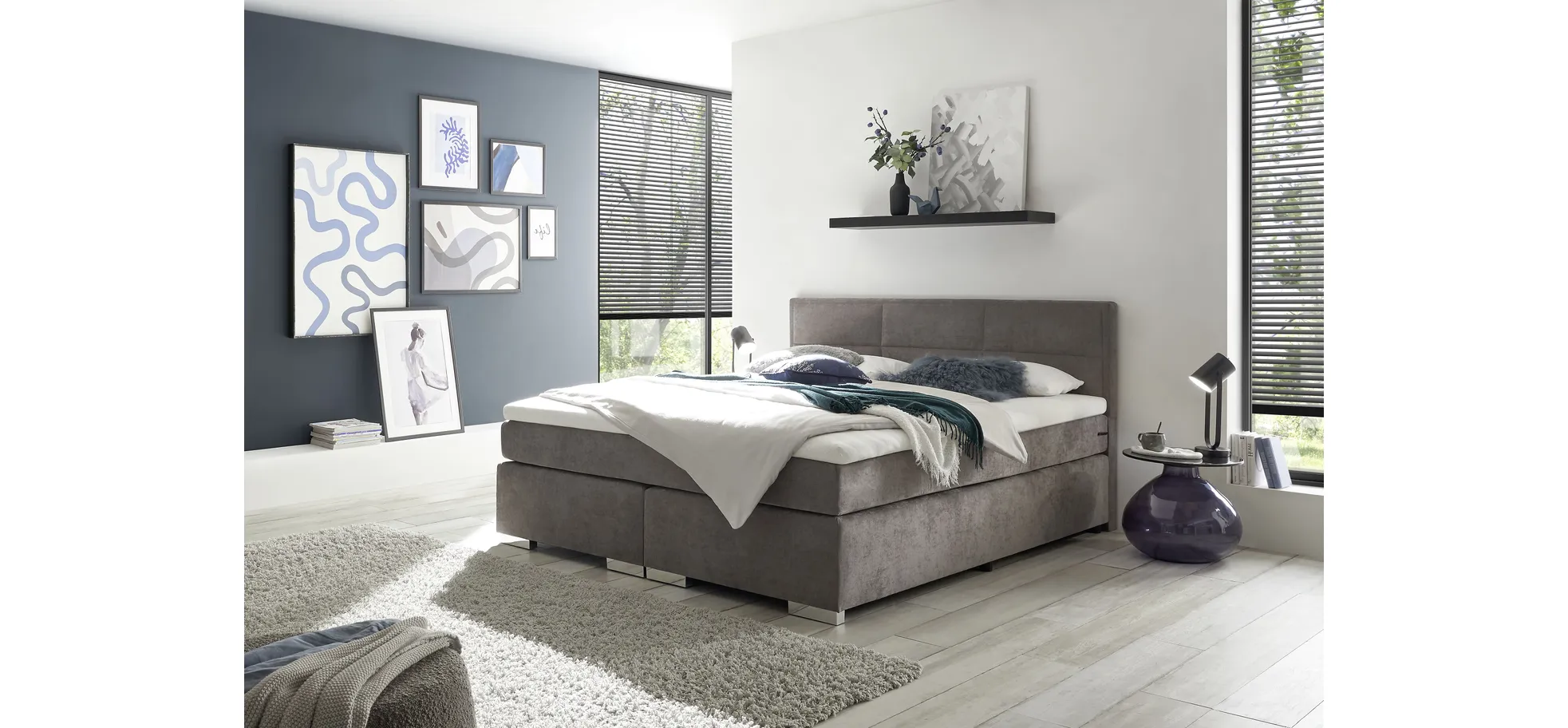 Boxspringbett, Stoff grau  - Sirko