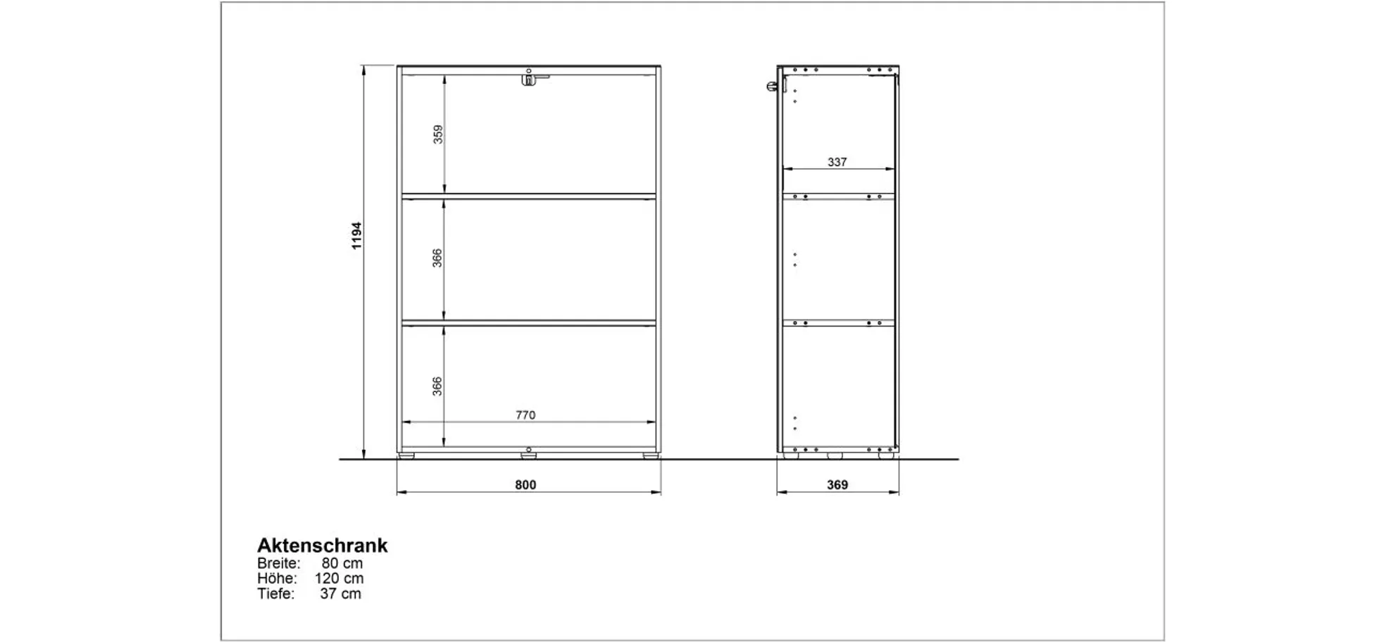 Aktenschrank GWEN - B/H/T ca. 80x120x37 cm, Eiche Dekor