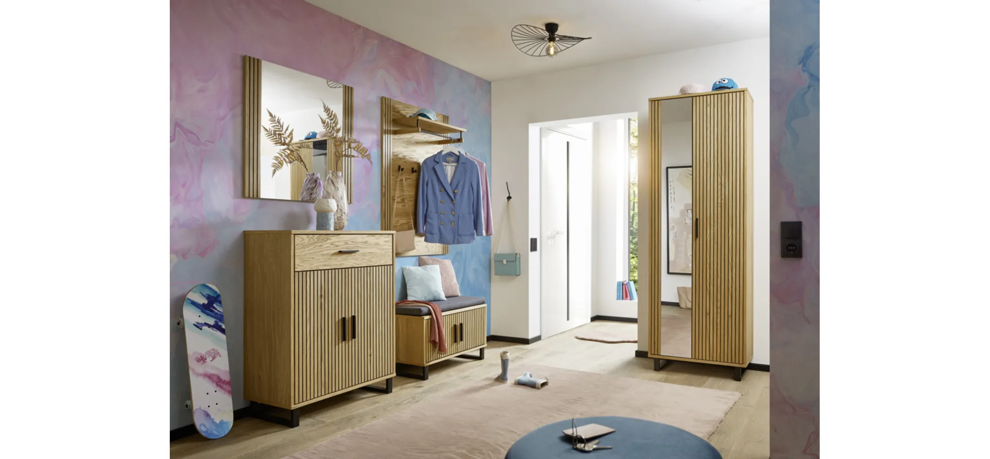 Garderobenpaneel, Eiche Teilmassiv - Emila