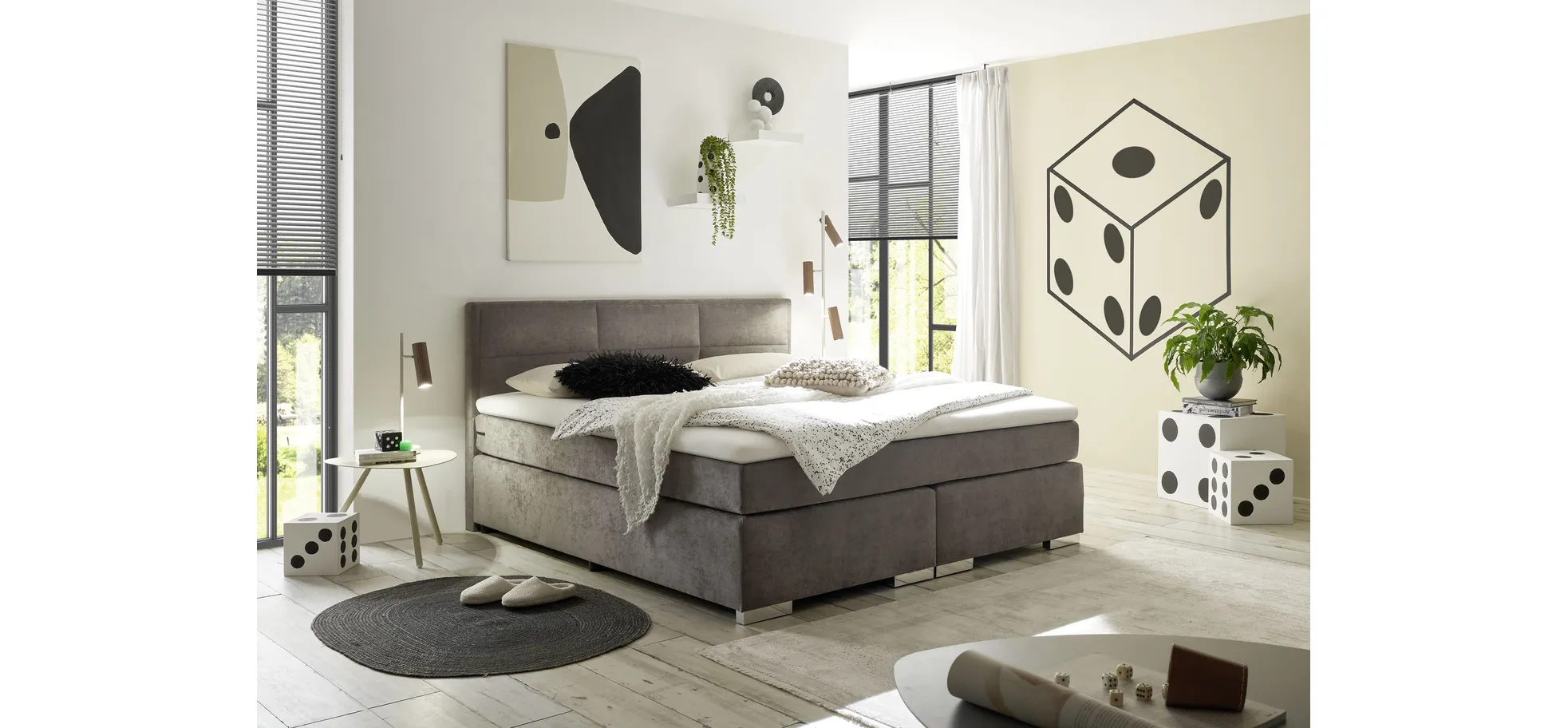 Boxspringbett, Stoff grau  - Sirko