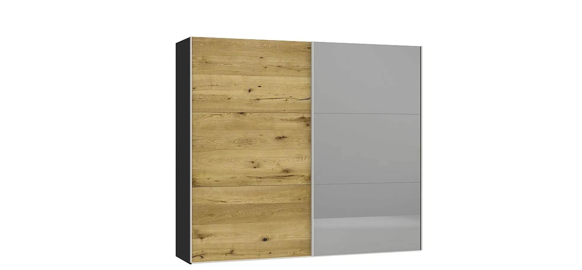 Schwebetürenschrank JOIN IT- B ca. 252 cm., Schwarz, Echtholz, Eiche, Spiegel, Dunkel