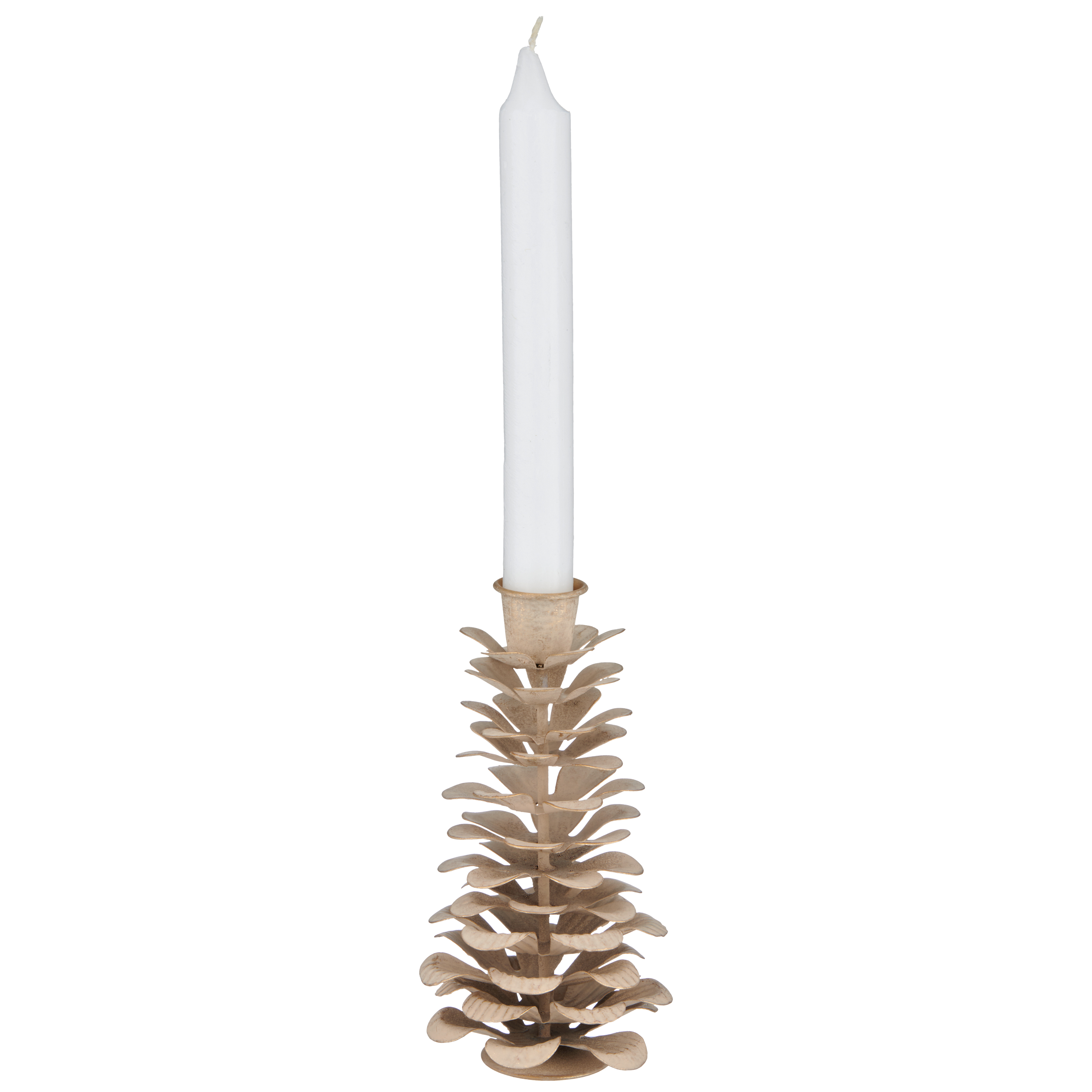 Kerzenhalter Zapfenform - metall, vanille, 8x14cm