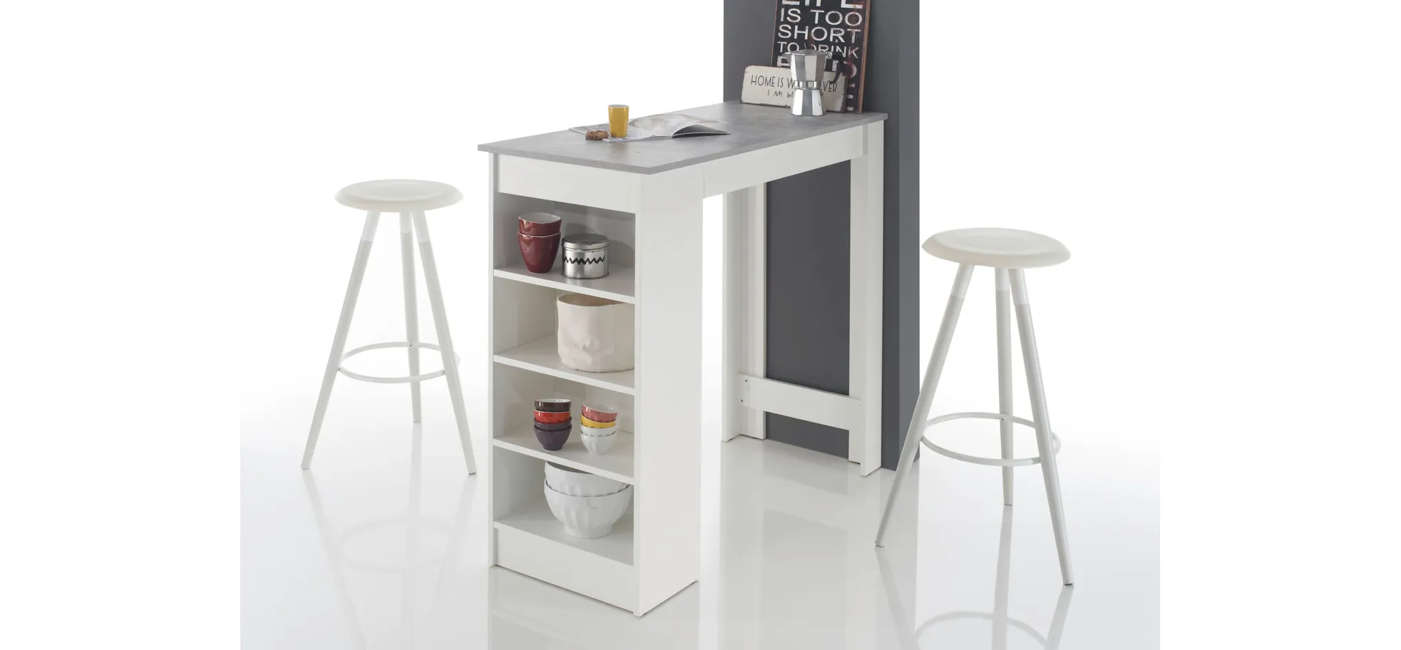 Bartisch - LB ca. 115x50 cm, Betonoptik, Weiß