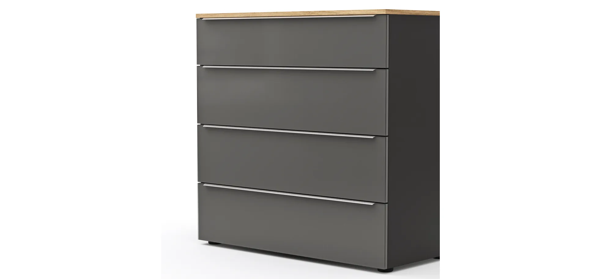 Kommode Colorado Beimöbel - Front Glas, Dunkelgrau matt, Griffe Edelstahlfarbig