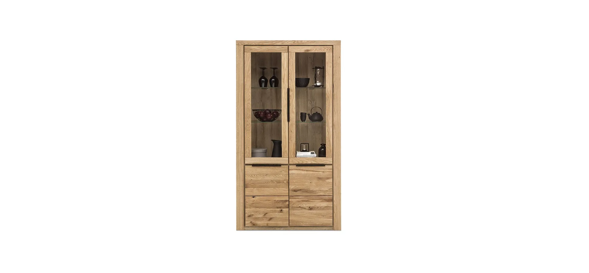 Vitrine, Eiche, 2 Holztüren, 2 Glastüren - Eltia