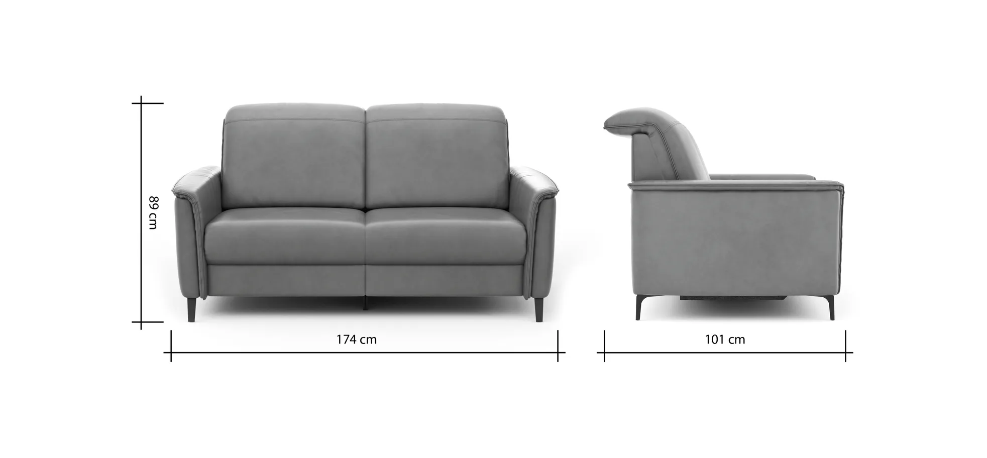 Sofa Bolivien - 2,5-Sitzer mit Relaxfunktion/Kopfteilverstellung motorisch, Leder, Steel