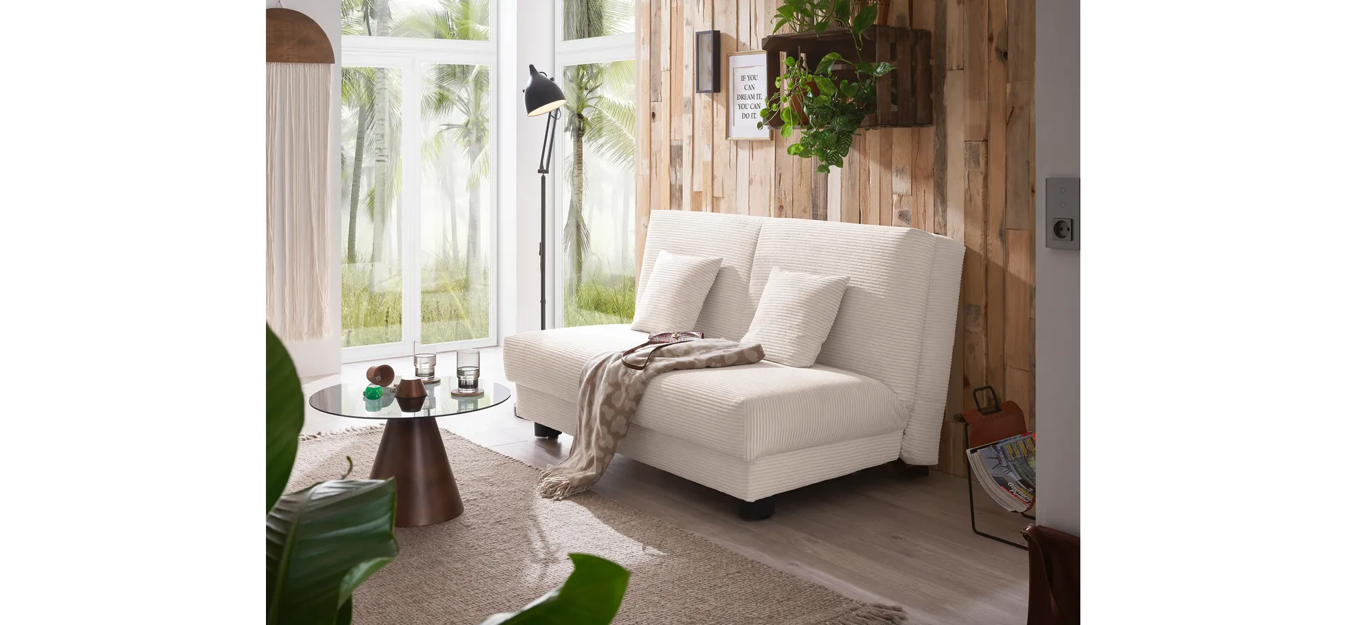  Schlafsofa EASY Optik A - 2-Sitzer ohne Armlehne, 140 cm inkl. Schlaffunktion, Cord, Beige