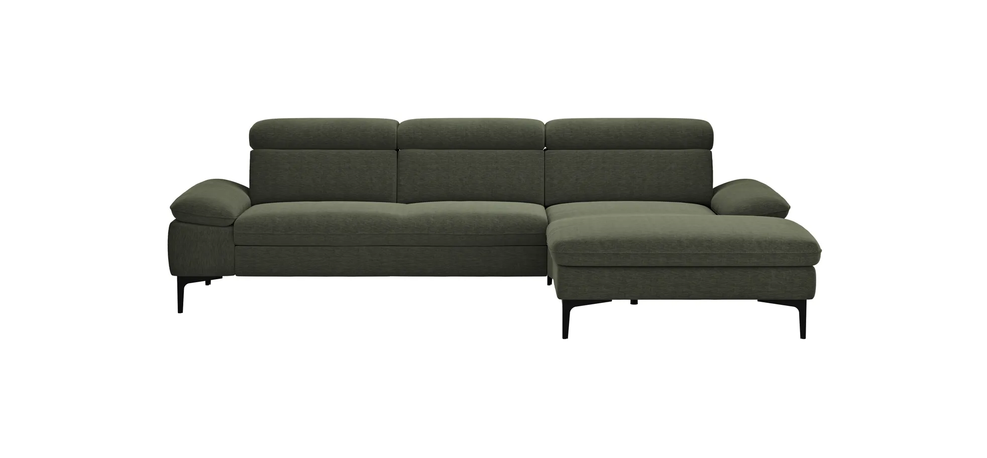 Ecksofa Felipa - 2,5-Sitzer mit Longchair rechts inkl. Kopfteil verstellbar, Stoff, Dunkelgrün