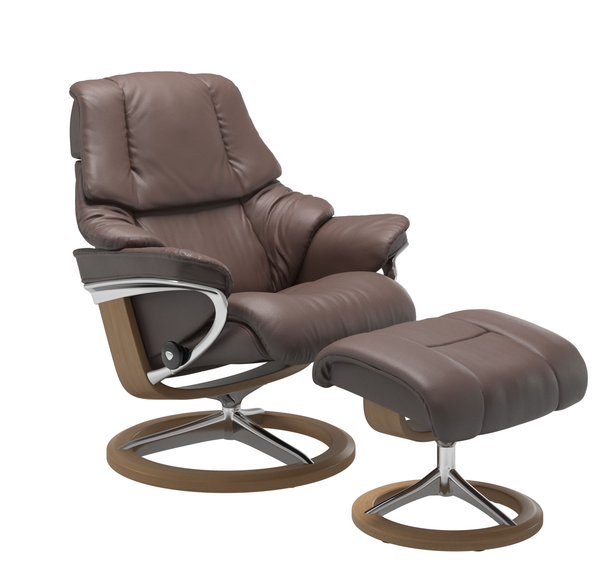 Sessel mit Hocker, Leder Chocolate - Reno