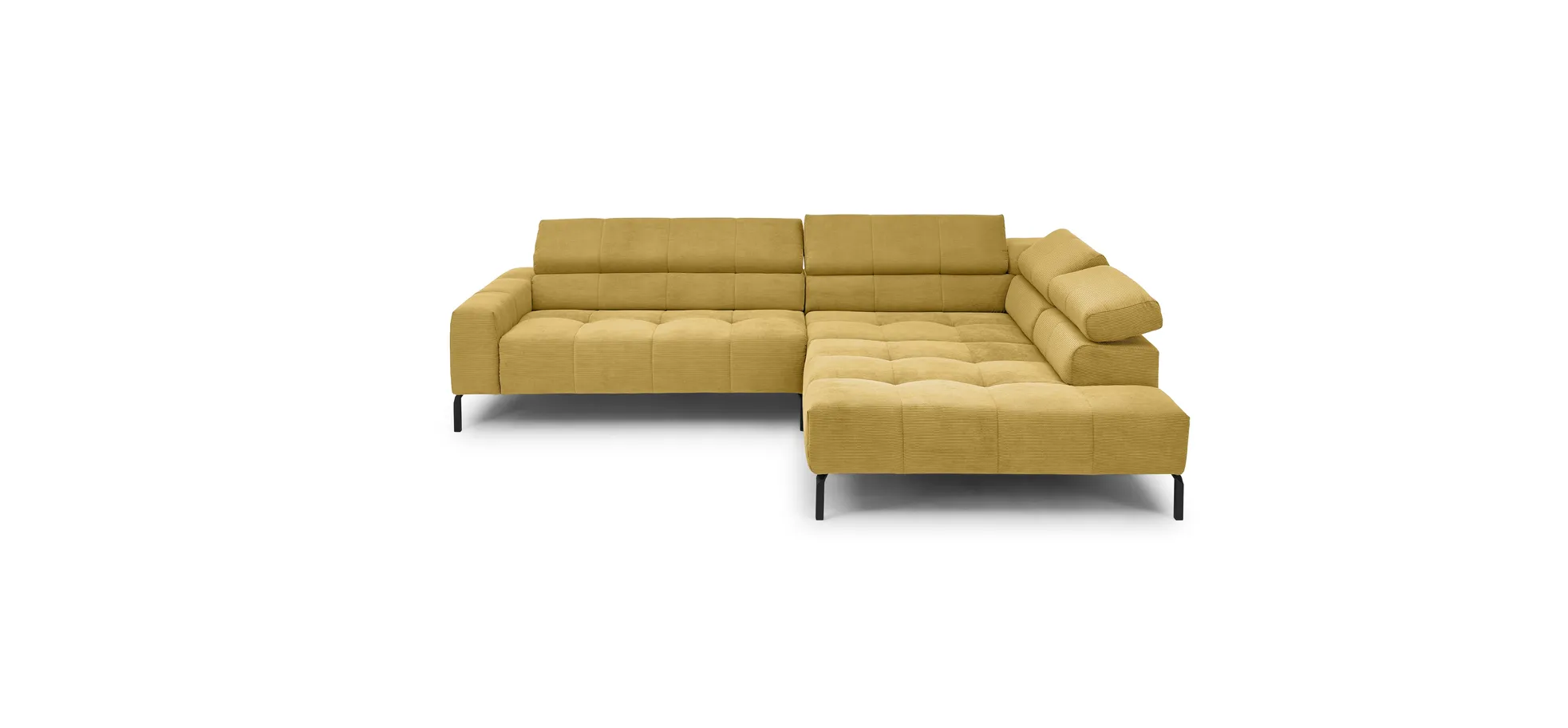  Ecksofa COLLEEN - 2-Sitzer mit Ecke rechts, Sitzvorzug motorisch, Feincord, Gold
