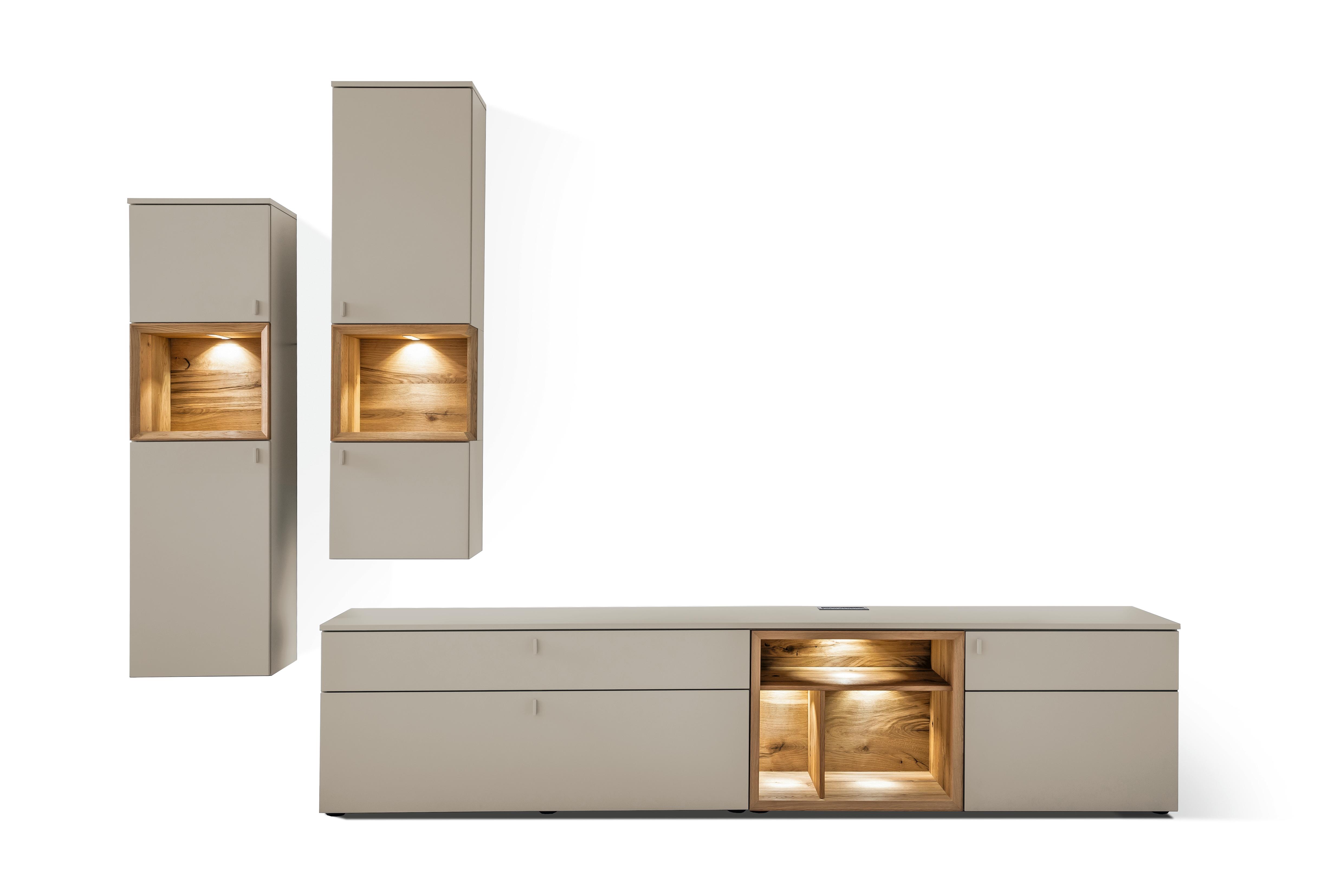 Wohnwandkombination, Lack steingrau matt - LS25 Calanda