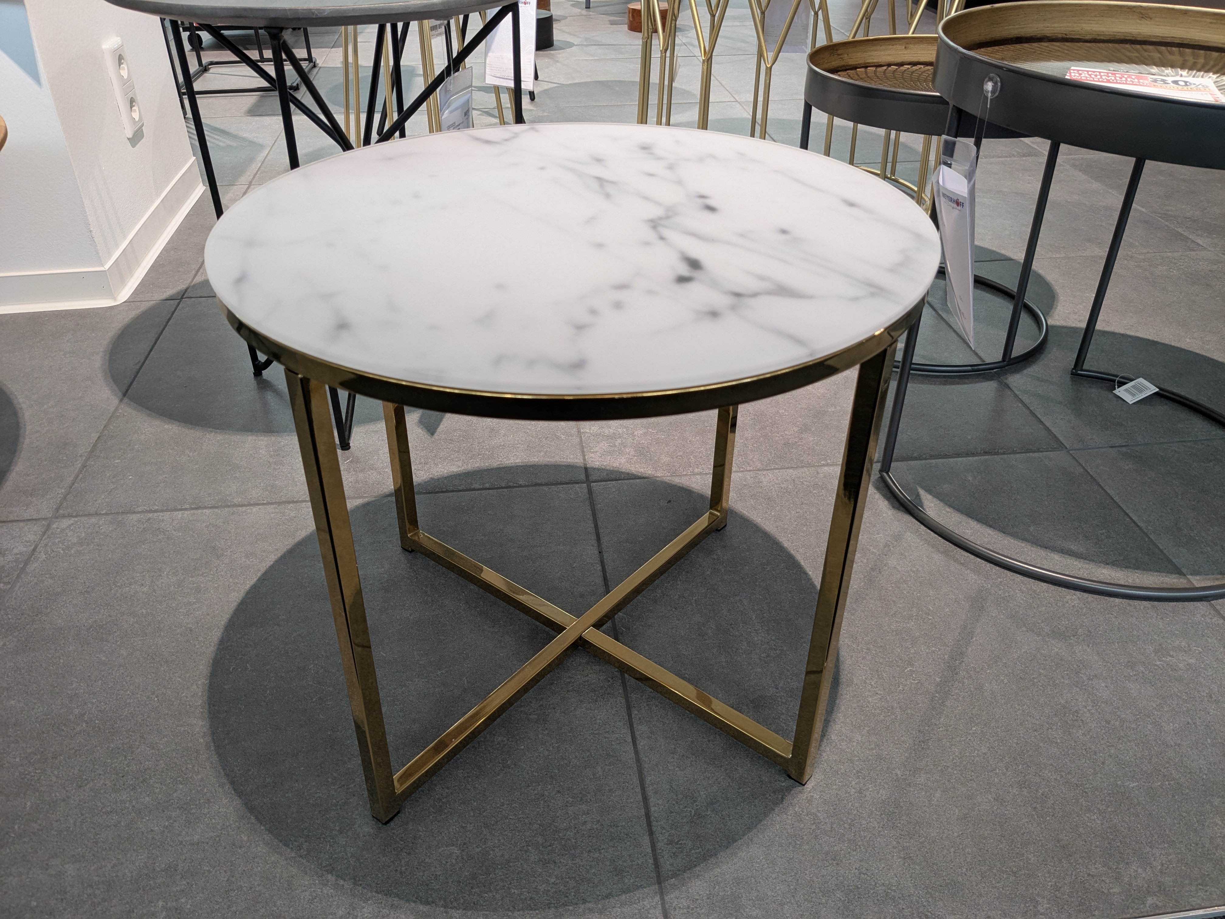 Ecktisch, Milchglas mit Marmor Print - Alenia