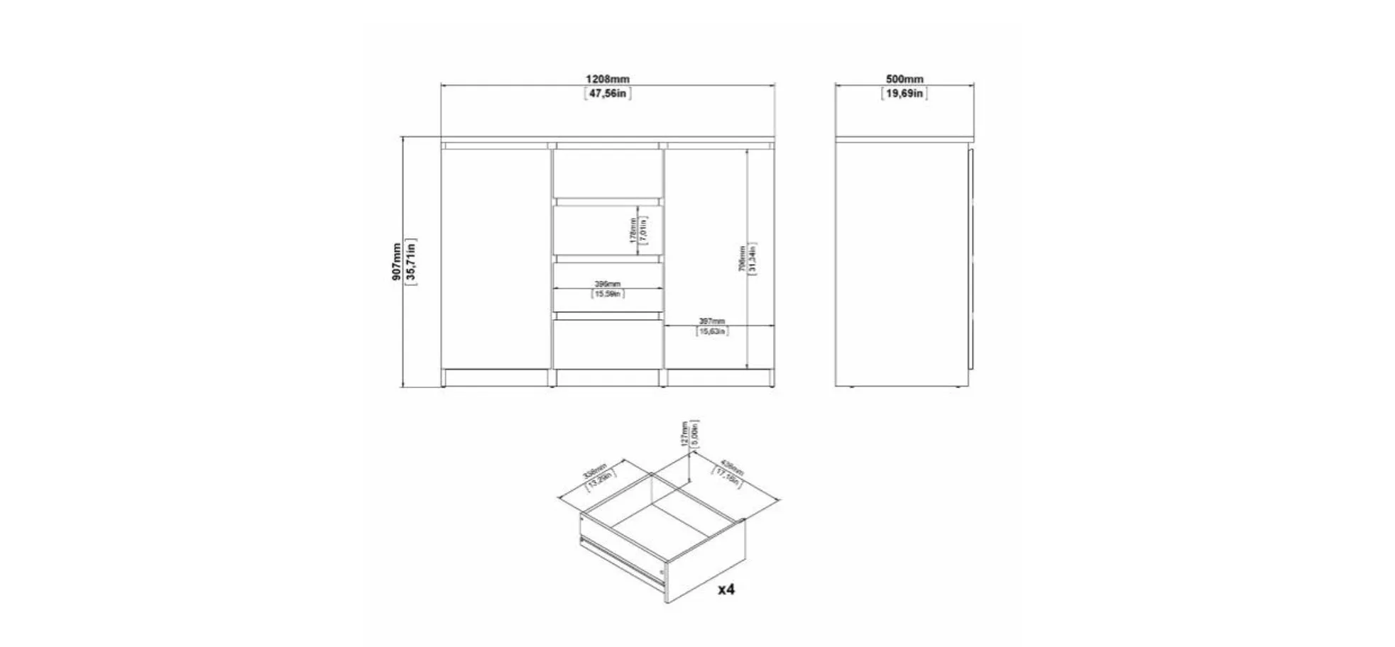 Kommode - B ca. 121 cm, Jackson Hickory Nachbildung