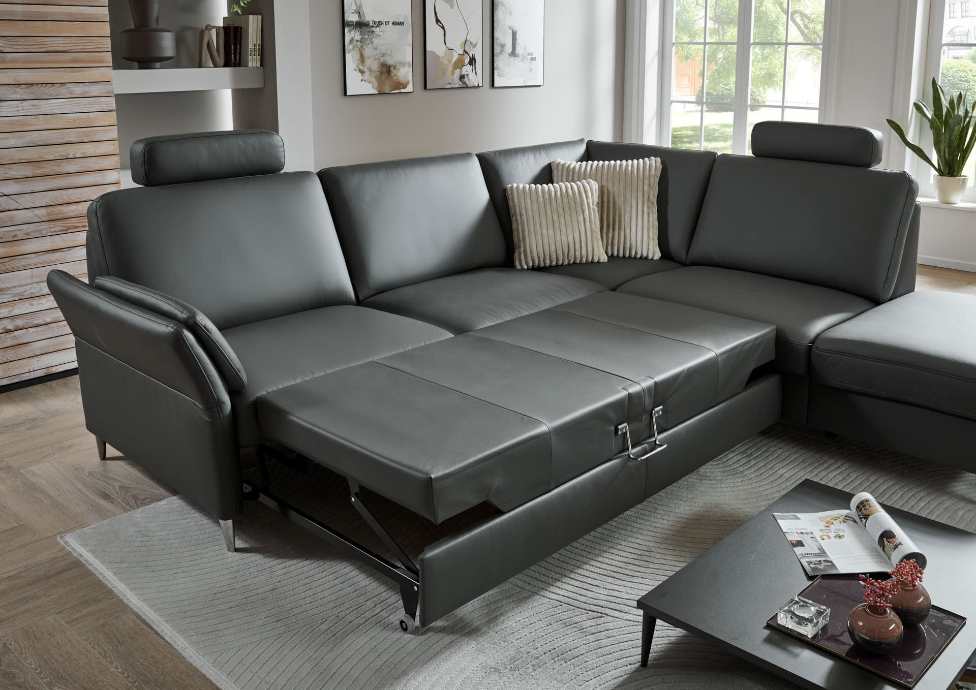 Ecksofa, Leder anthrazit - LS26 Crucola