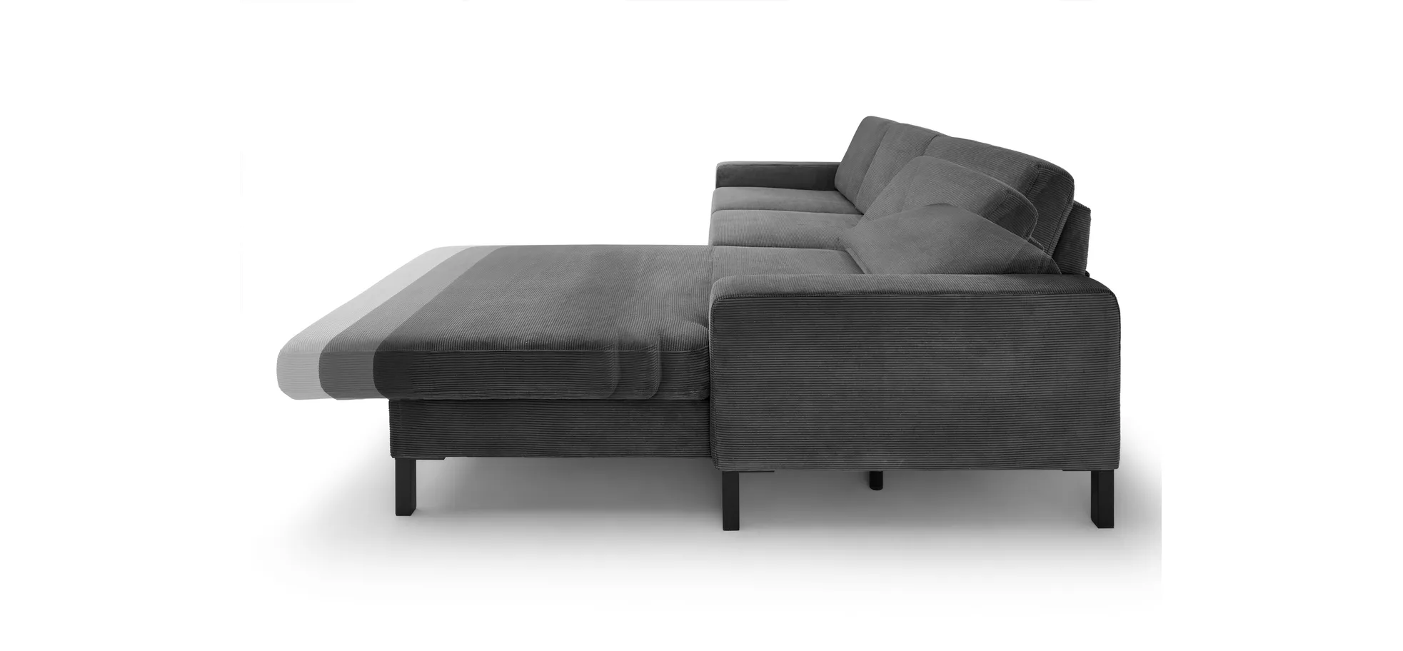  Ecksofa CALM MOVE 2.0 - 2,5-Sitzer mit Longchair rechts, Schlaffunktion, Feincord, Anthrazit