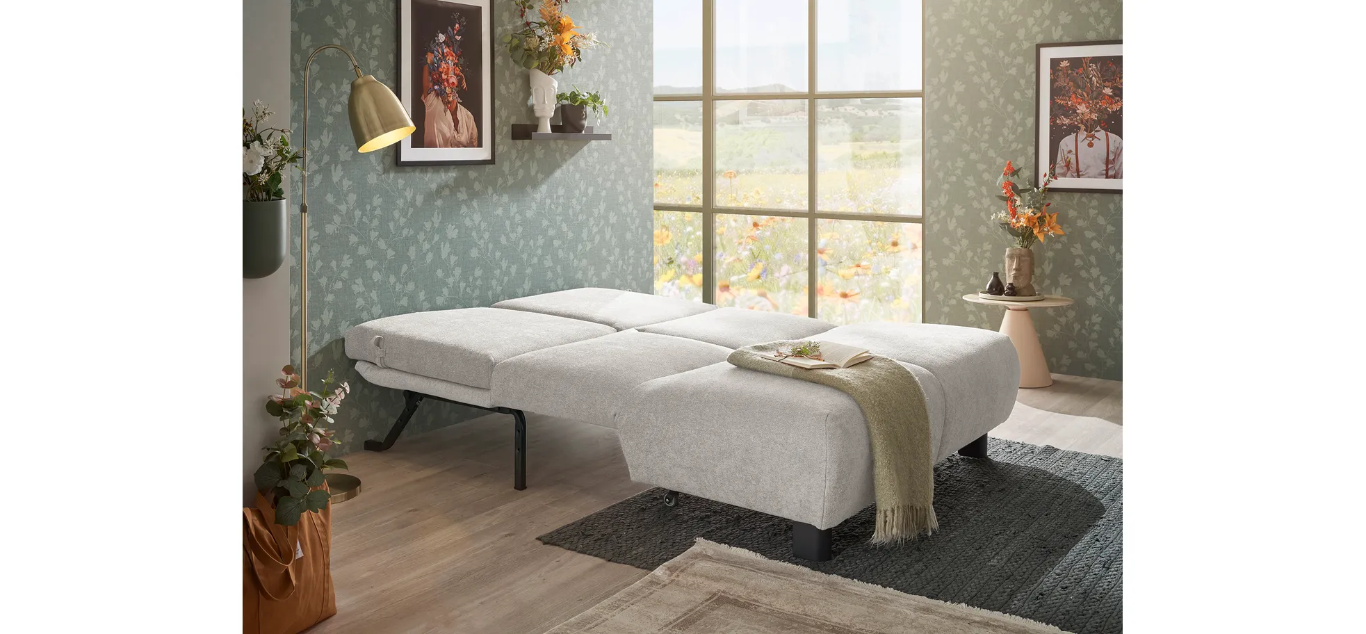  Faltsofa EBBY - 2-Sitzer ohne Armlehne, 140 cm inkl. Schlaffunktion, Stoff, Creme