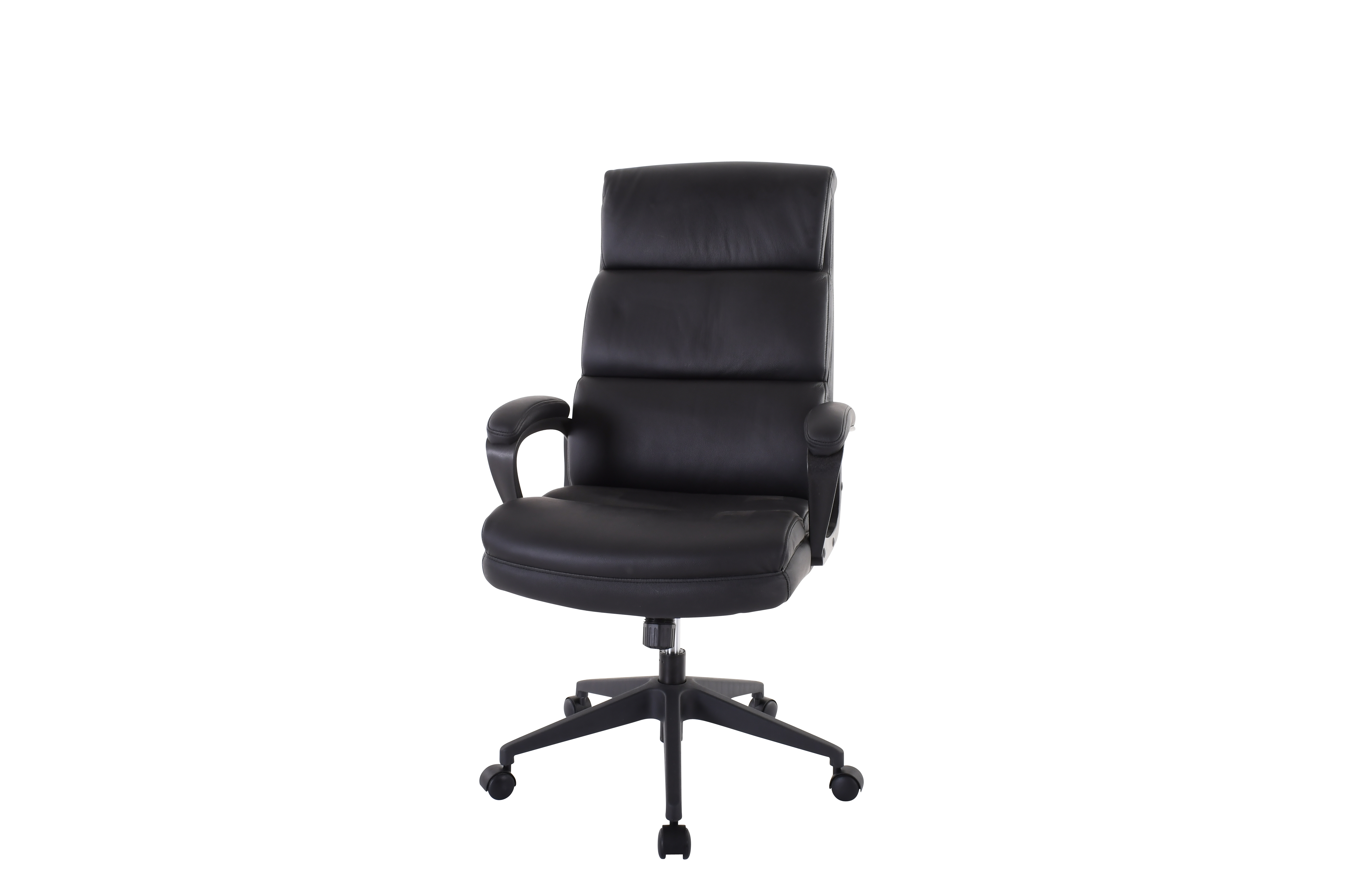 Bürostuhl, Leder schwarz, Gestell schwarz - DREHSTÜHLE
