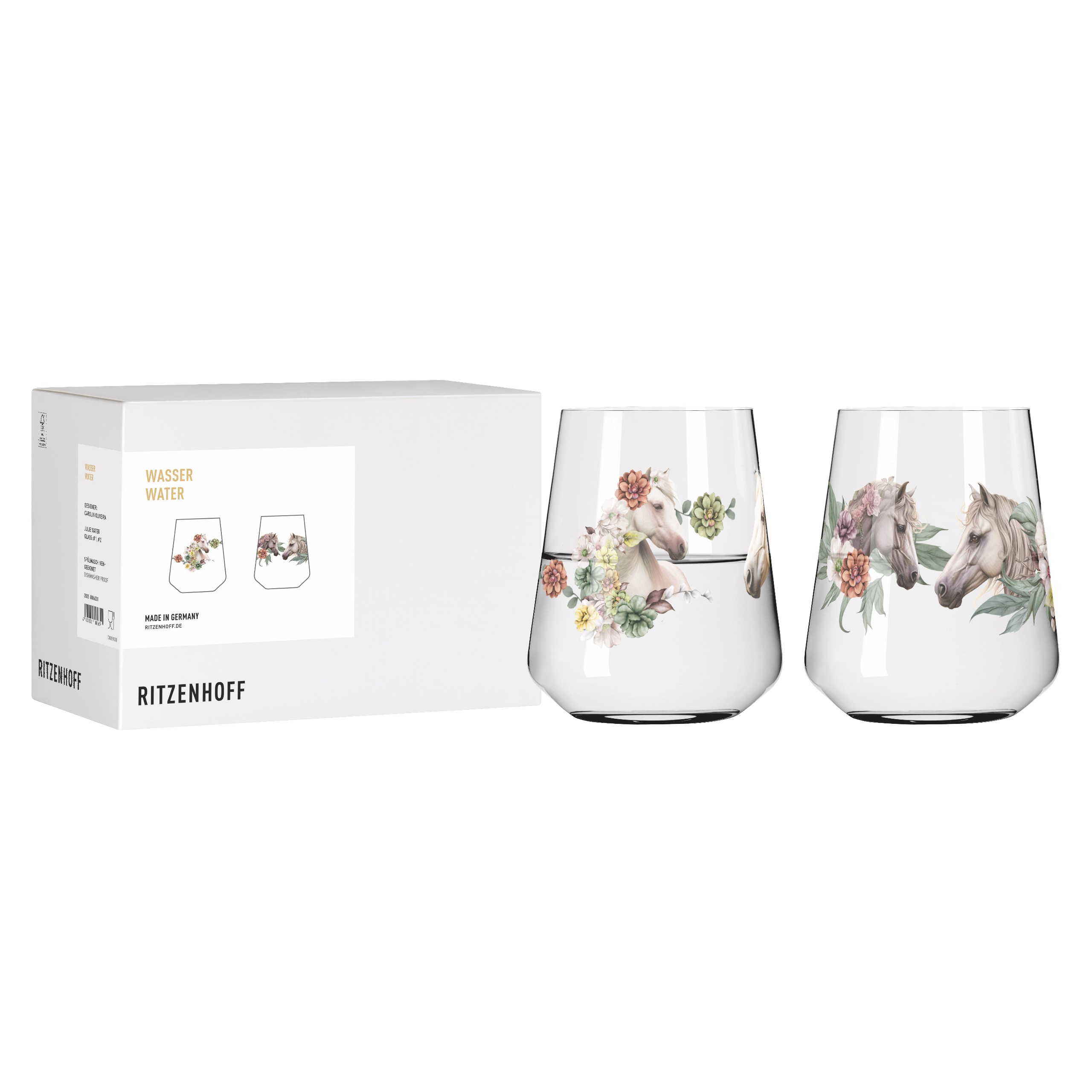 Ritzenhoff Wasserglas-Set Reitgold - 2-er Set, Floral- Pferd