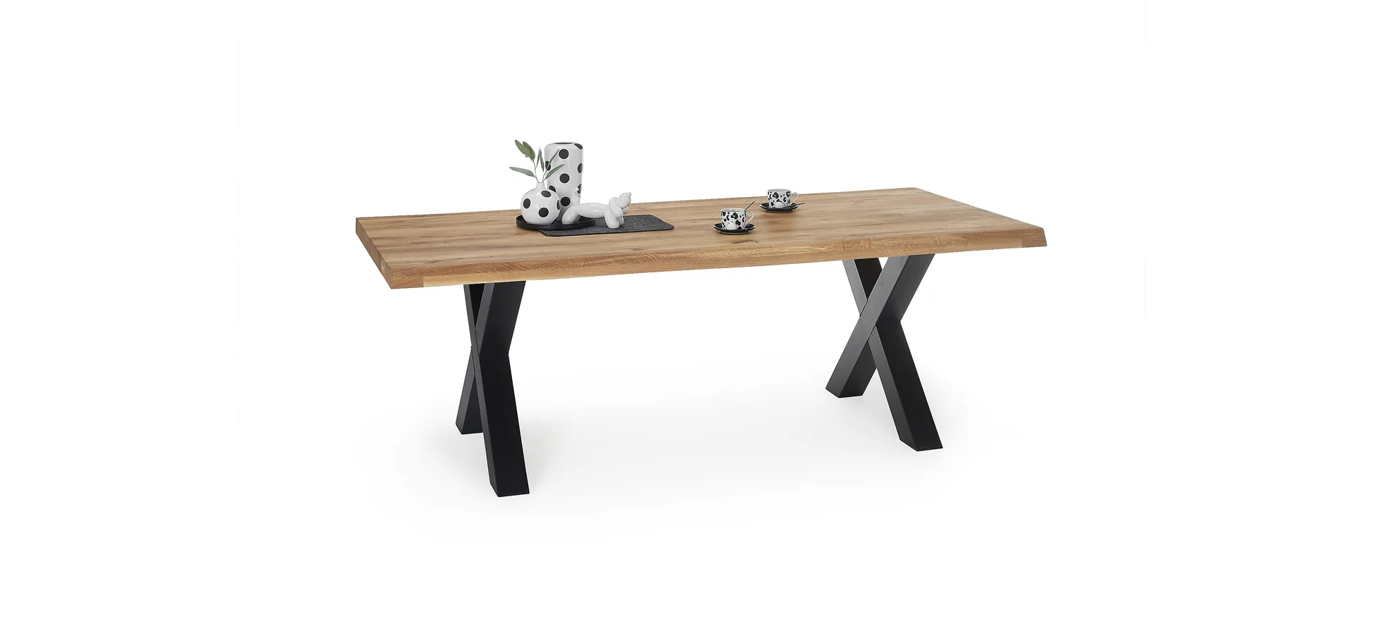 Esstisch - LB ca. 240x100 cm, Wildeiche massiv geölt, Baumkante, Schwarz
