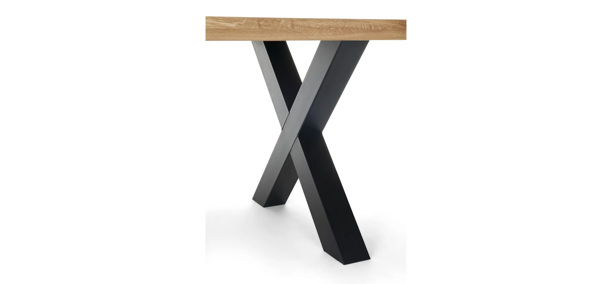 Esstisch - LB ca. 240x100 cm, Wildeiche massiv geölt, Baumkante, Schwarz