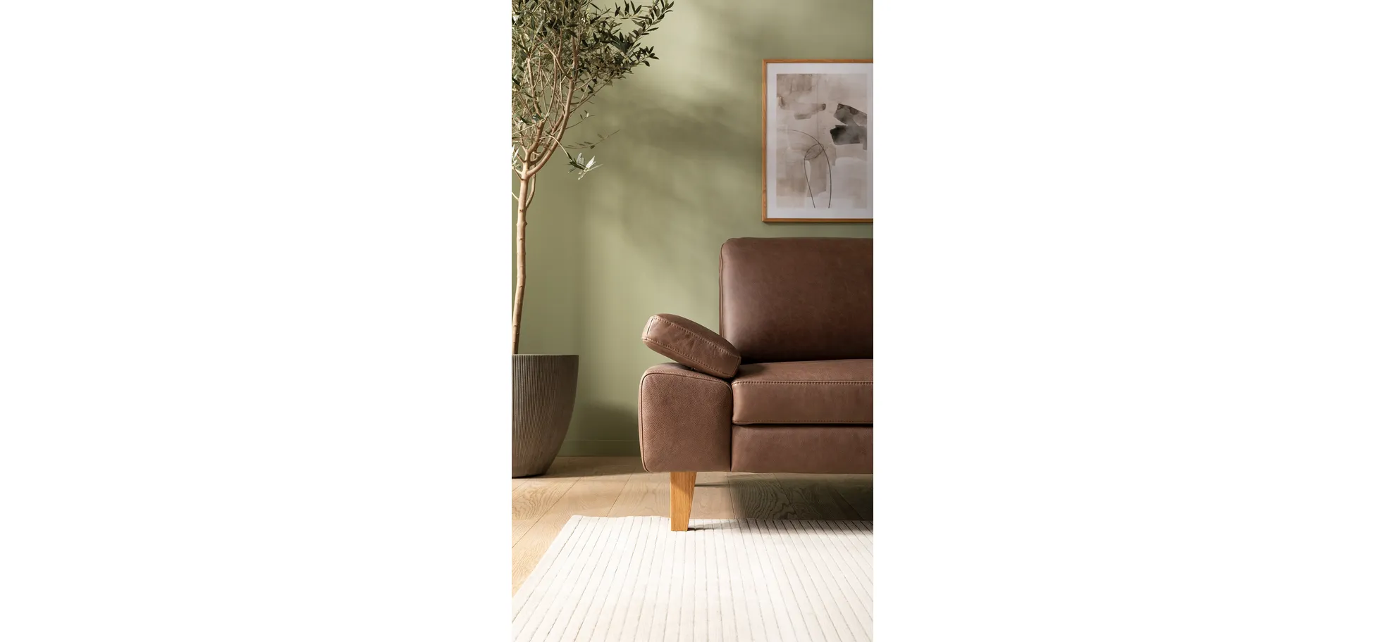 Ecksofa Houston - 1,75-Sitzer mit Longchair groß rechts, inkl. Sitztiefenverstellung und Armlehne klappbar, Leder, Dunkelbraun