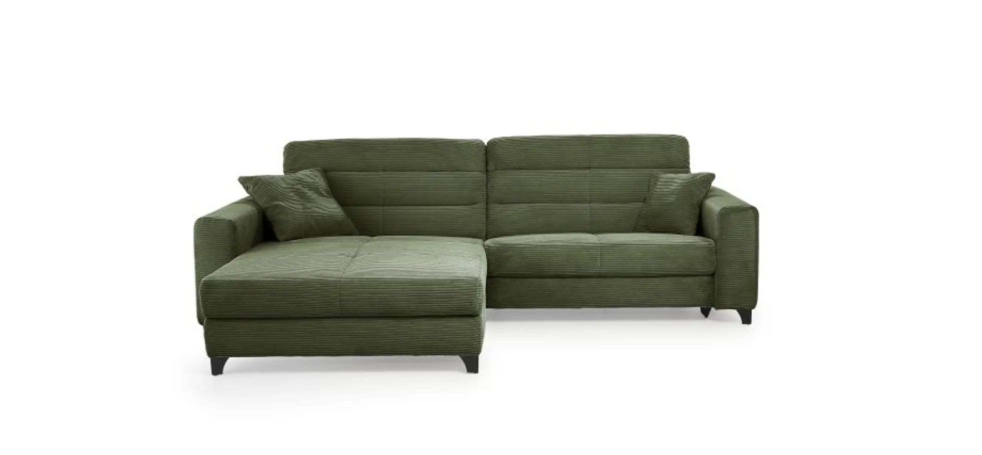 Ecksofa JAROM - 3-Sitzer, Ecke rechts inkl. Relaxfunktion (motorisch) und Kopfteil verstellbar, Stoff, Grün