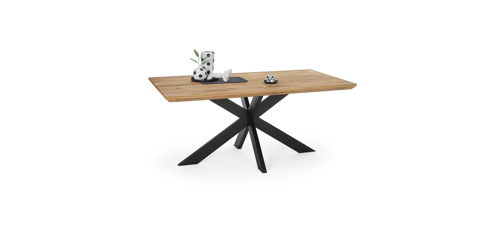 Esstisch - LB ca. 160x90 cm, Wildeiche massiv geölt, Schweizer Kante, Schwarz