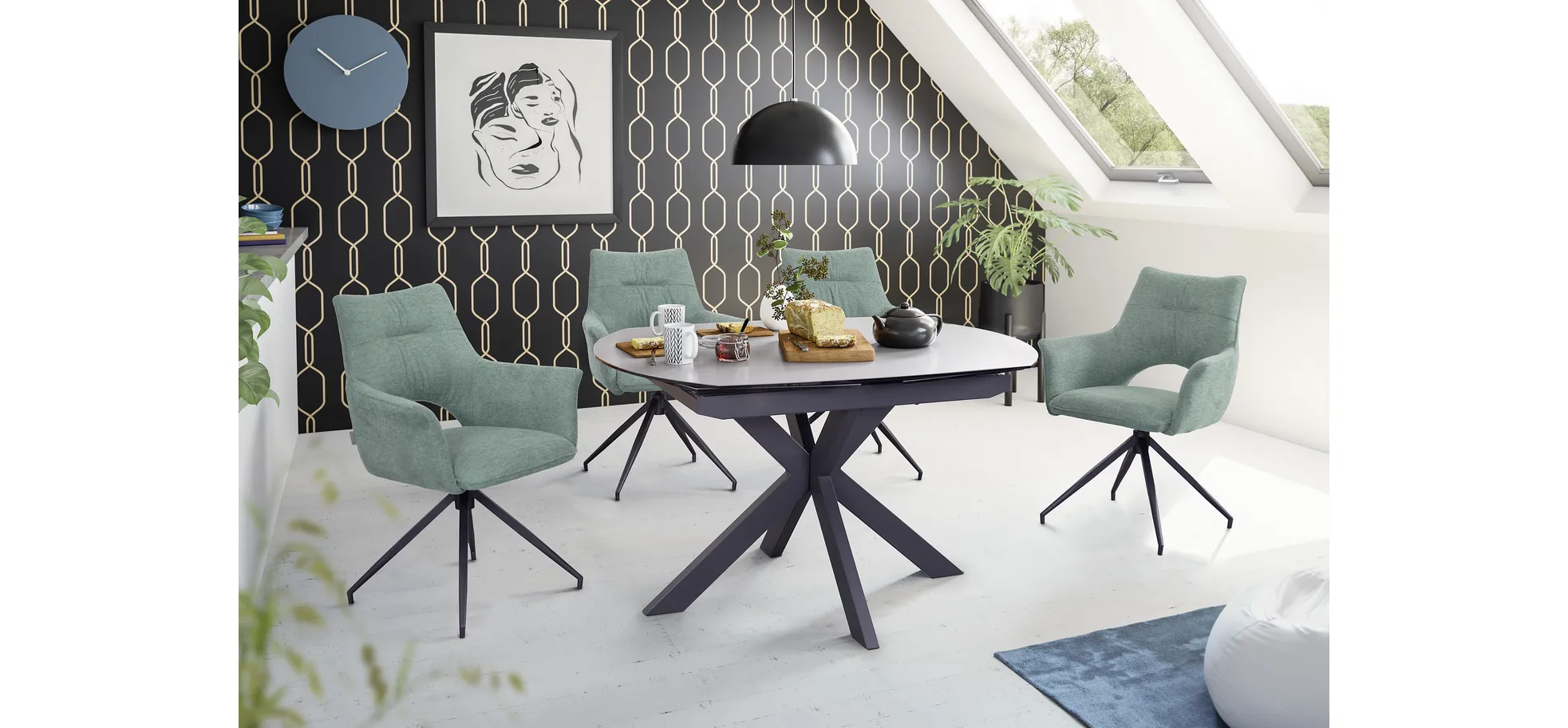 Esstisch, ausziehbar, Glaskeramik grau - Meggie