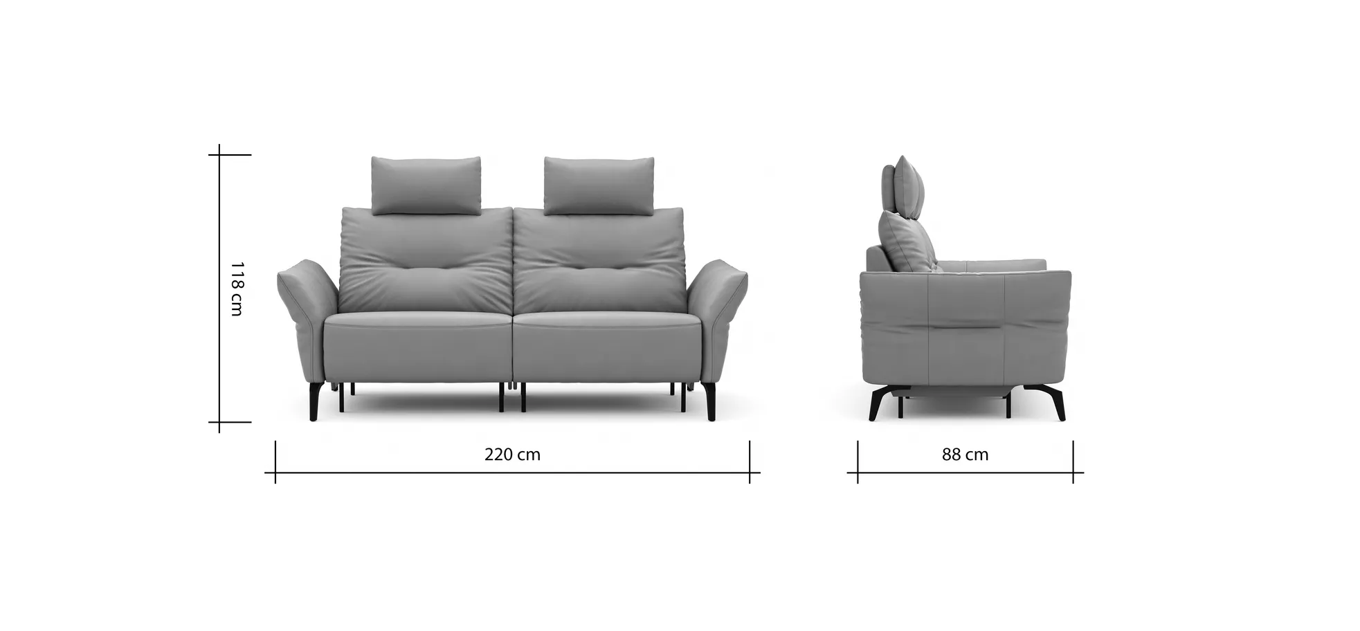 Sofa Bahia - 2-Sitzer inkl. Kopfstütze/ Armlehne verstellbar und Relaxfunktion (motorisch), Leder, Kurkuma