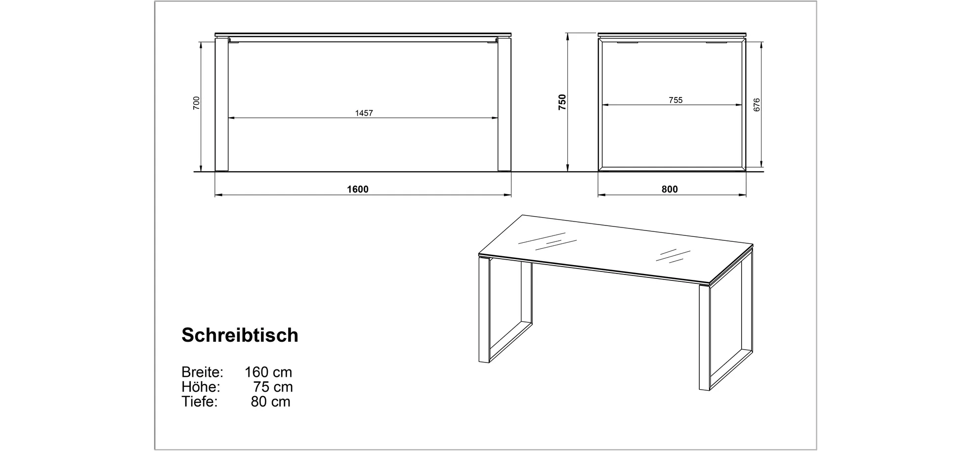 Schreibtisch GWEN - LB ca. 160x80cm, Weiß