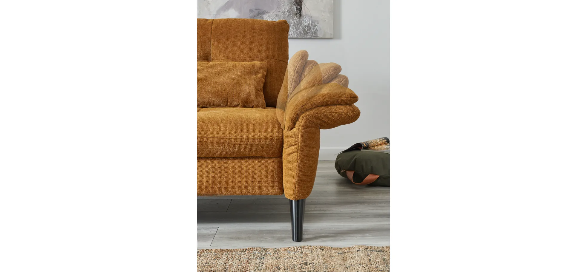 Schlafsofa - 2-Sitzer inkl. Bettfunktion, Armteil verstellbar, Stoff, Gelb