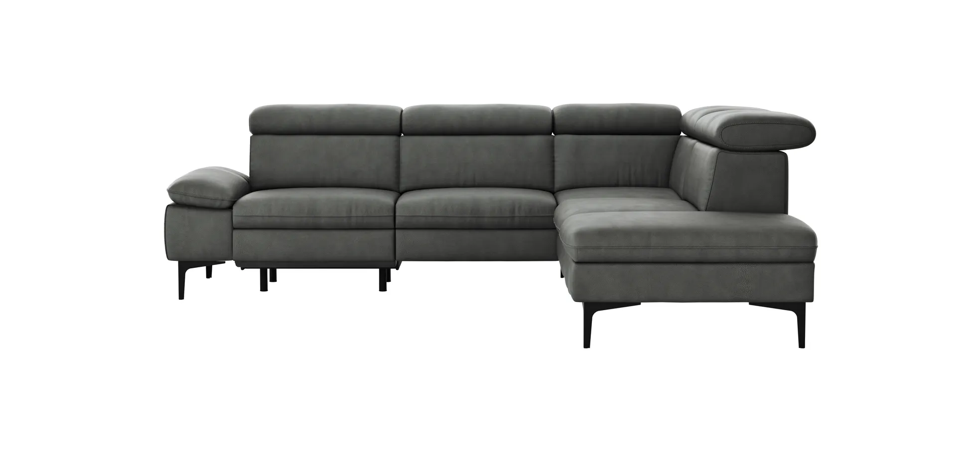 Ecksofa Felipa - 2,5-Sitzer mit Ecke rechts inkl. Armlehne verstellbar und Rückenlehne/Sitztiefe verstellbar (motorisch), Leder, Grau