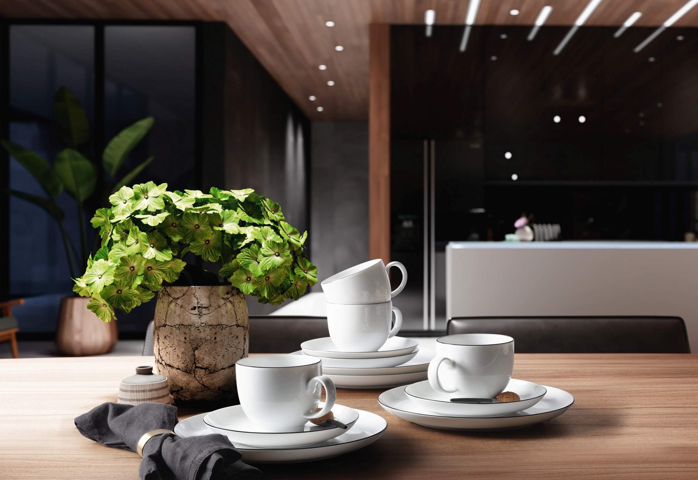 Kaffeeset Lido Black Line 12tlg. - weiß mit schwarzem Rand