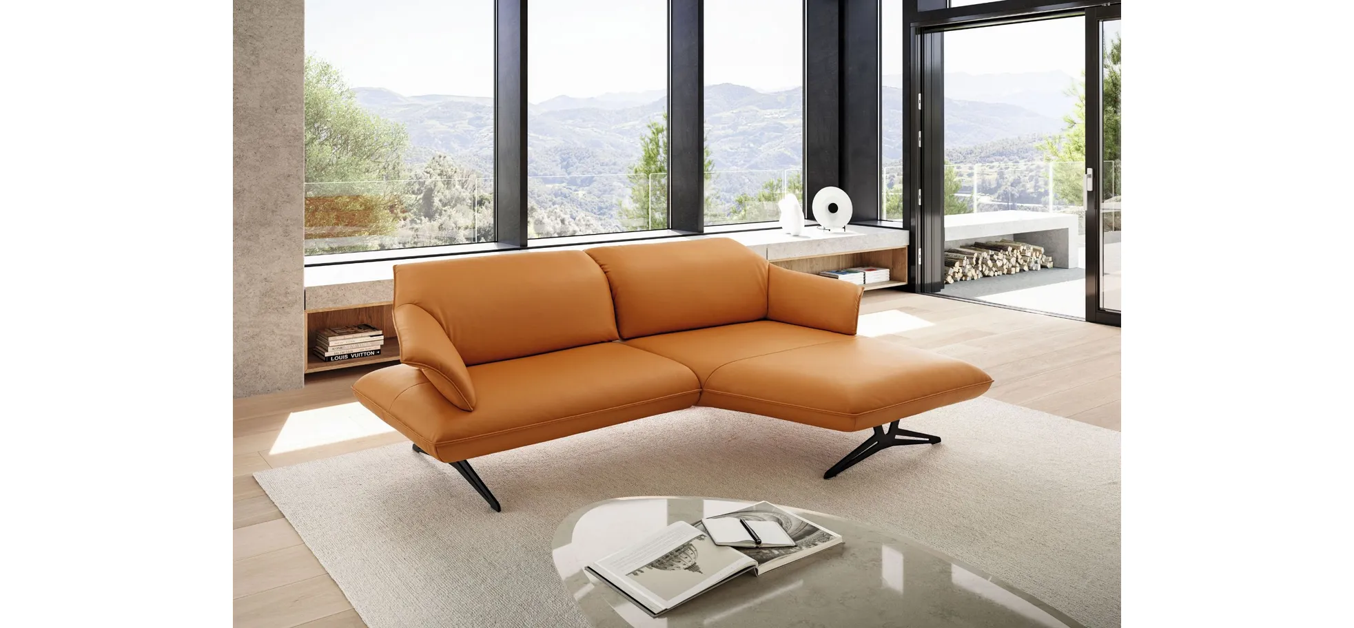 Ecksofa, Leder Farbe Gold - LS24 Bocina