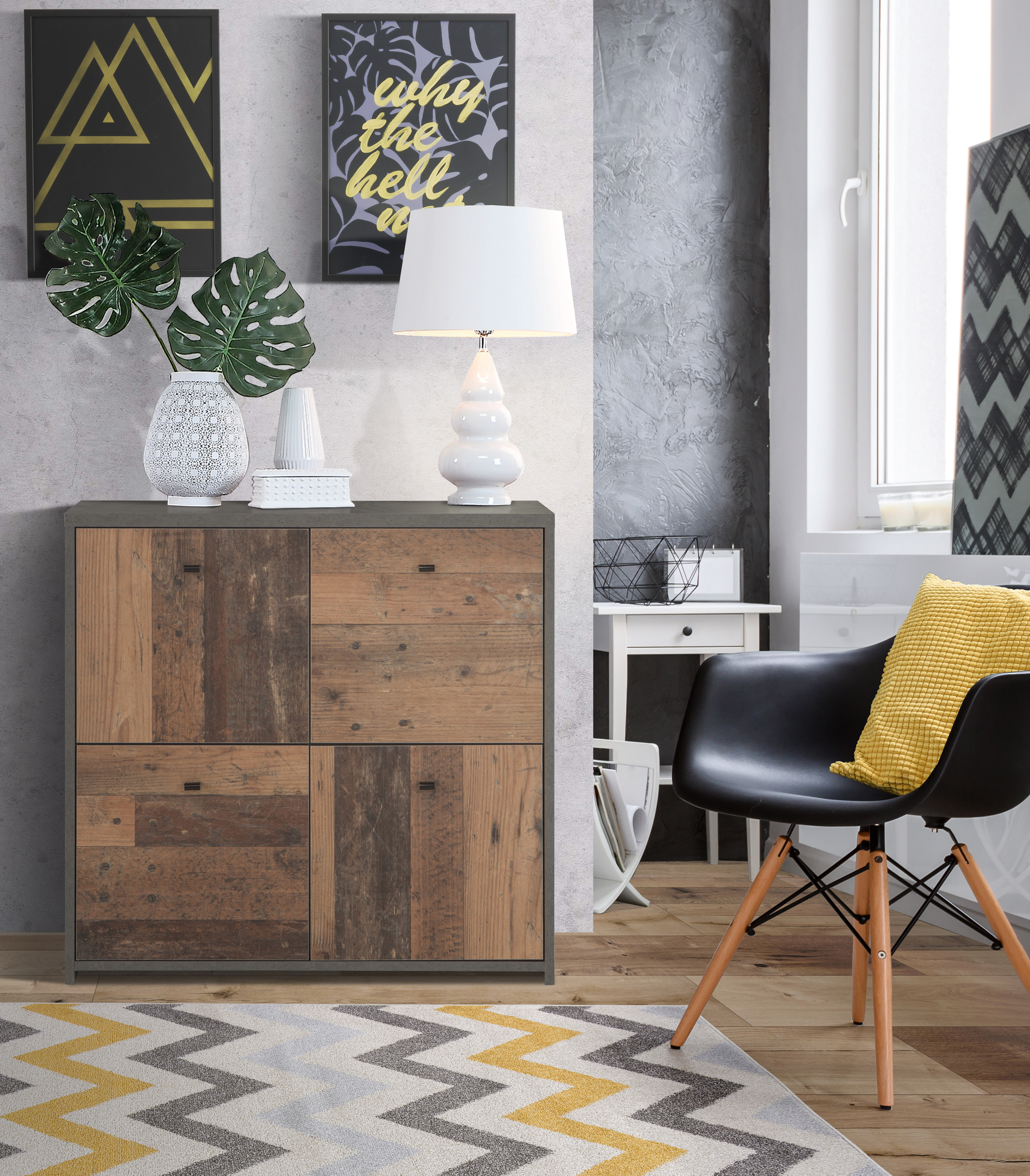 Kommode, dunkelgrau, Old Wood Vintage - Friddo