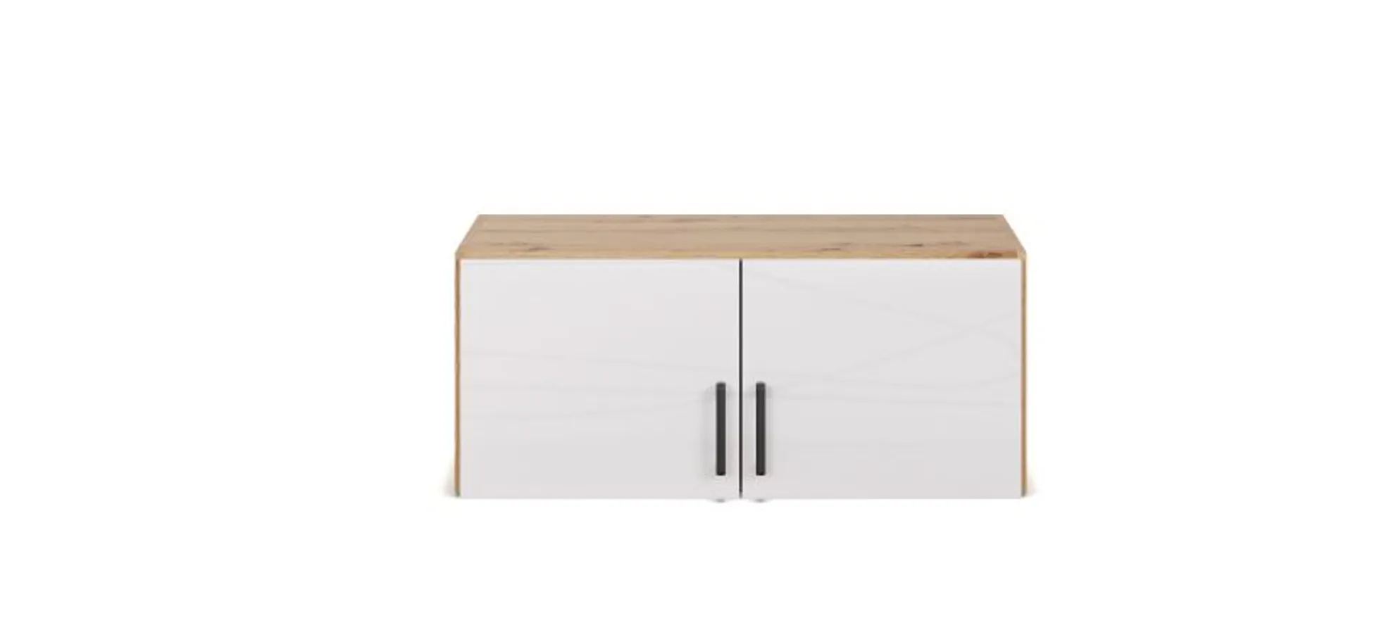 Aufsatzschrank RHONDA- B ca. 91 cm, Eiche Dekor, Weiß, Hochglanz