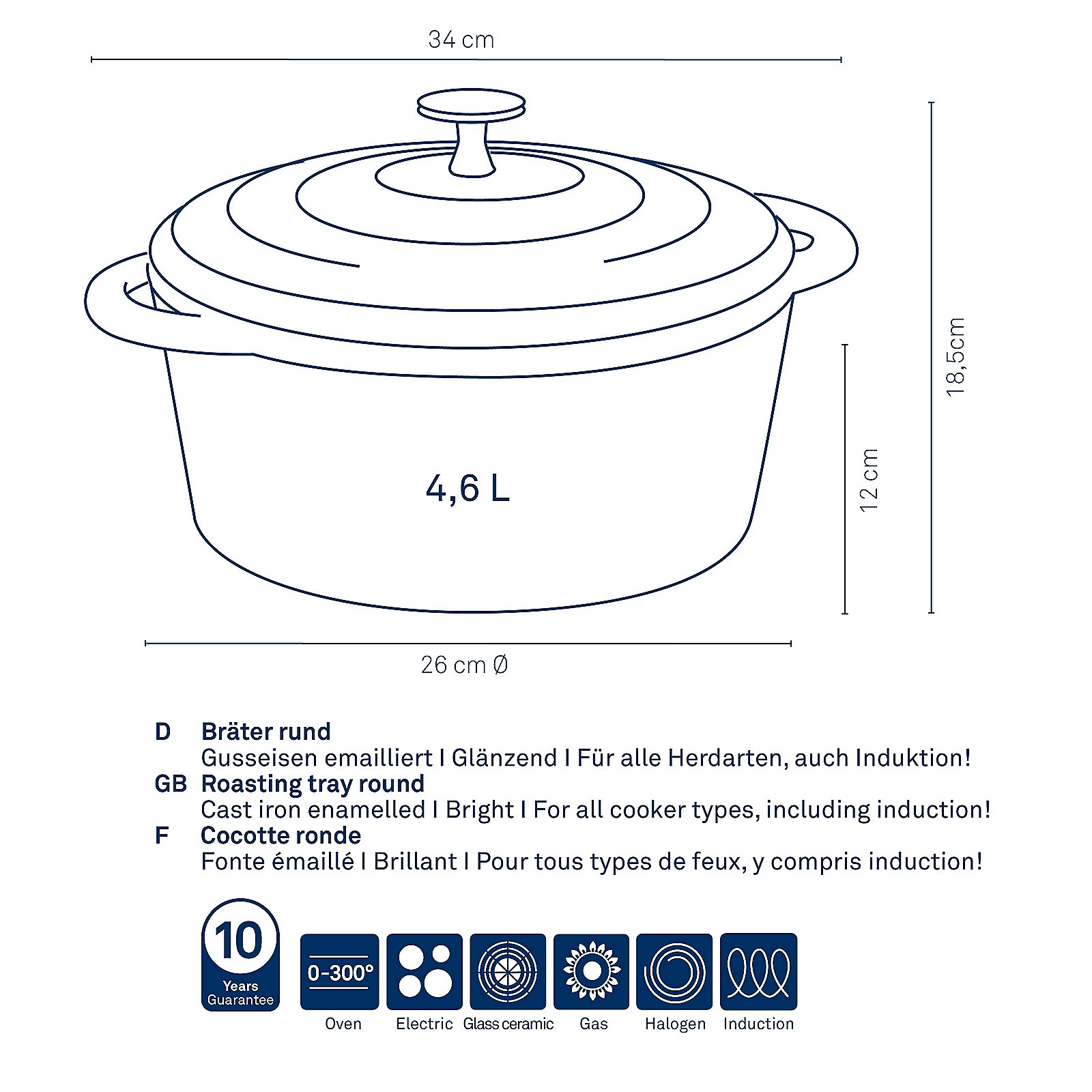 Bräter Calido, ca. 4,6l - rund, grau