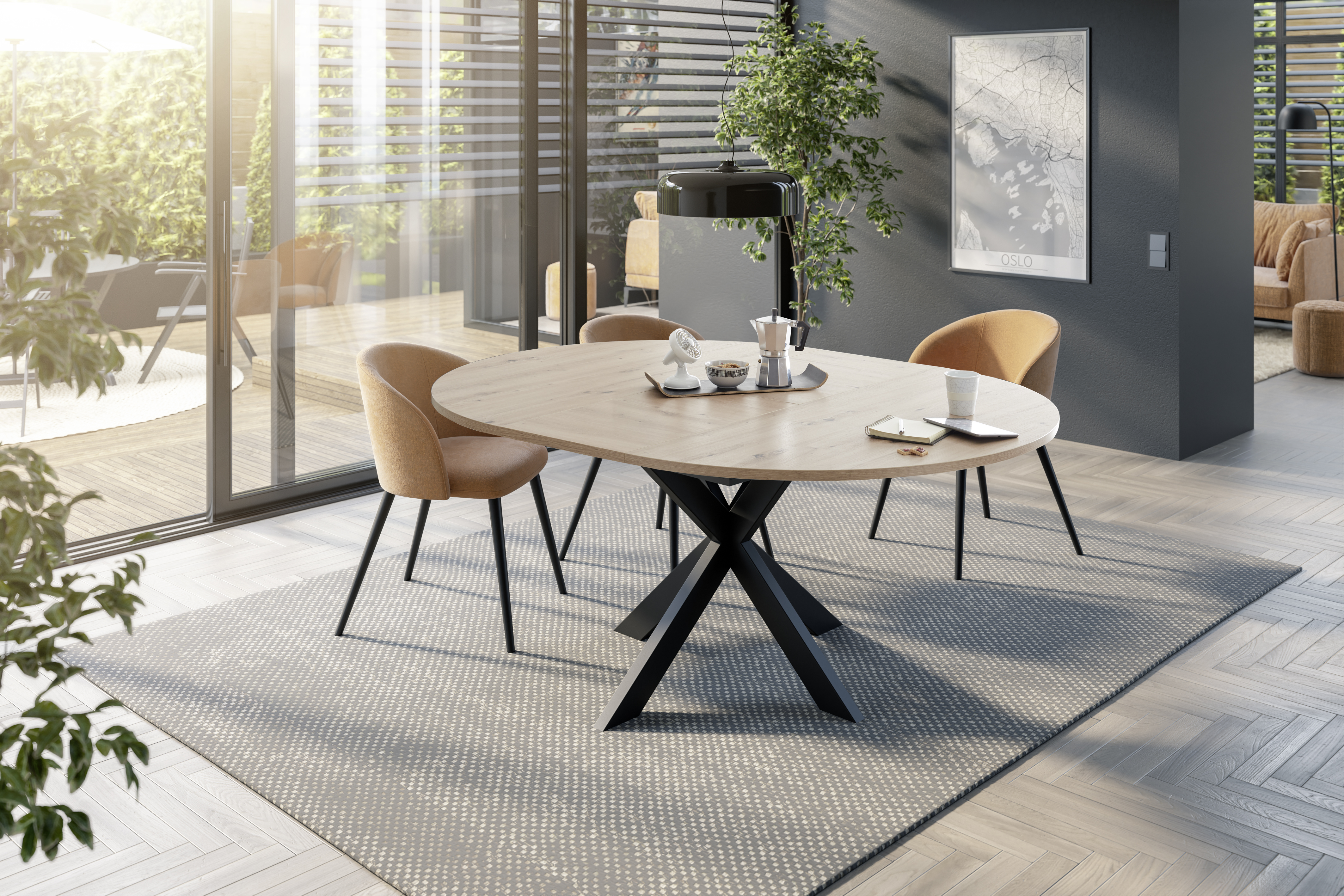 Esstisch, rund, asteiche Dekor, ausziehbar - Multi-TS