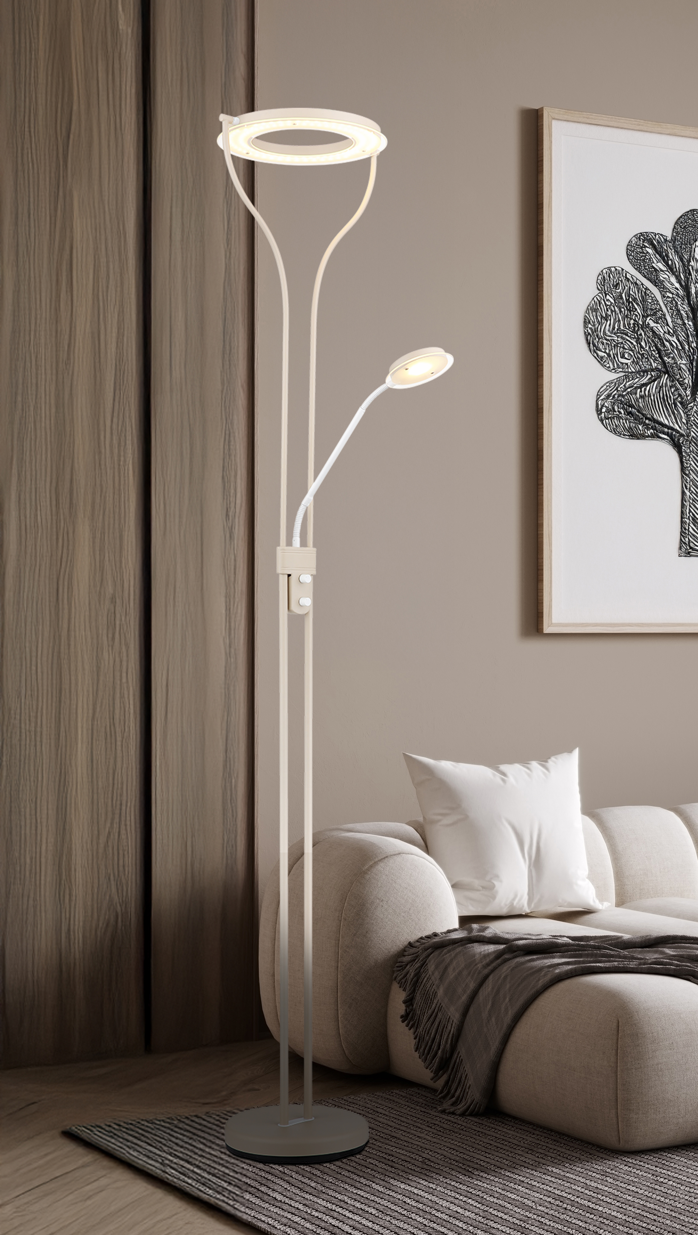 Deckenfluter EBRO - LED, sandfarben matt, ca. 35x31x194cm