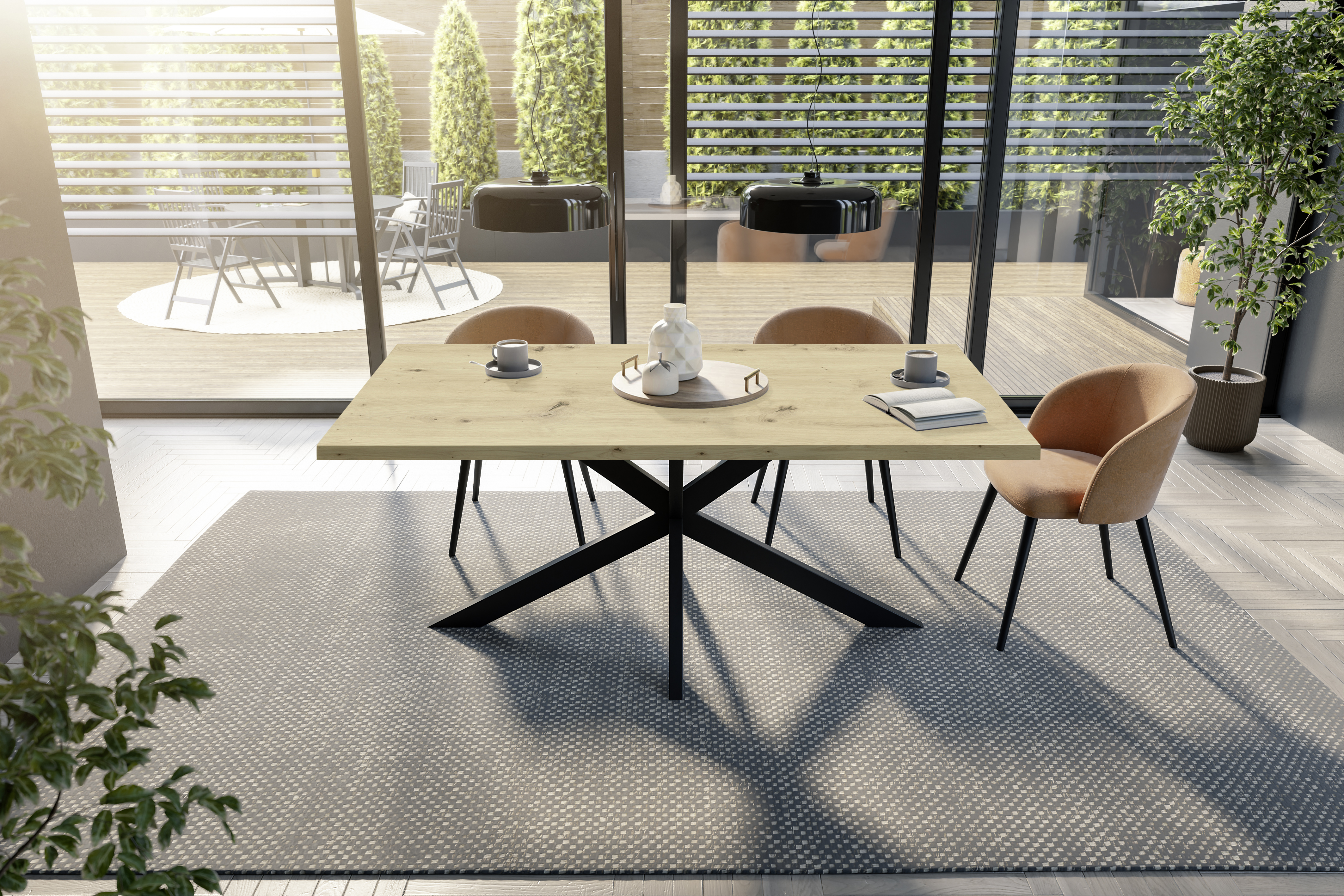 Esstisch, asteiche Dekor, gerade Kante - Multi-TS