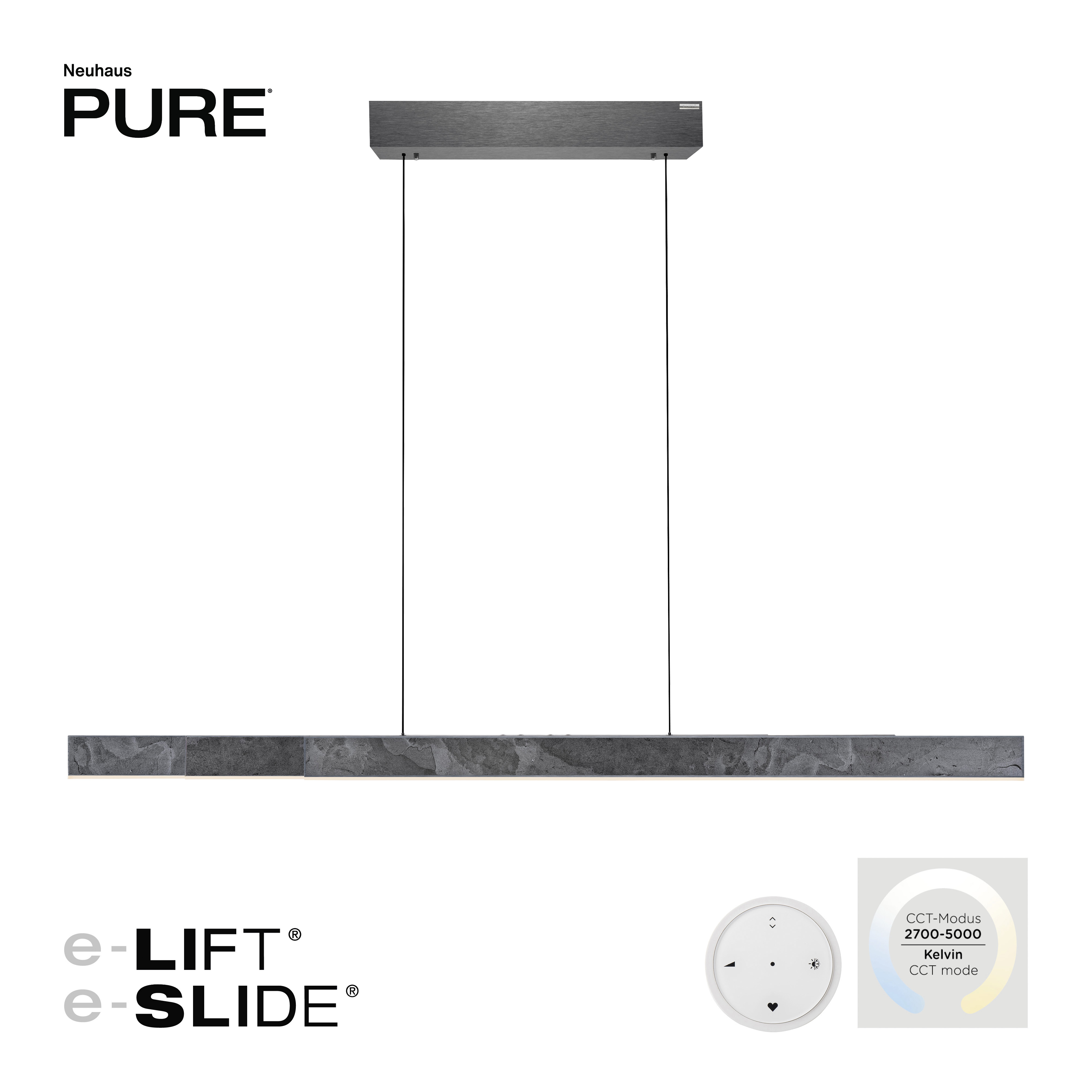 Pendelleuchte PURE Moto-Rise - grau/schiefer, elektr. höhenverstellbar/ausfahrbar