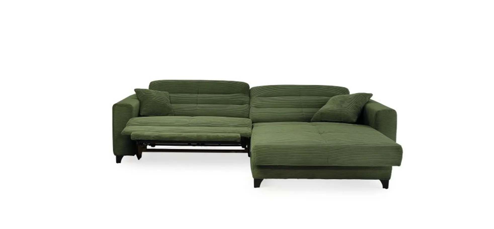 Ecksofa JAROM - 3-Sitzer, Ecke rechts inkl. Relaxfunktion (motorisch) und Kopfteil verstellbar, Stoff, Grün