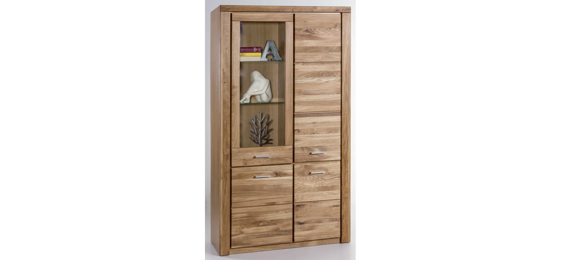 Vitrine, Eiche, 3 Holztüren, 1 Glastür - ELLINGEN