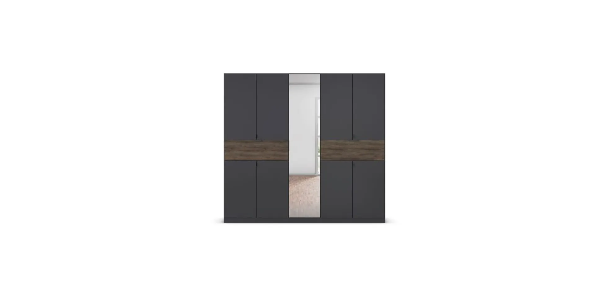 Drehtürenschrank- B ca. 226 cm, Dunkelgrau, Eiche Dunkel, Spiegel
