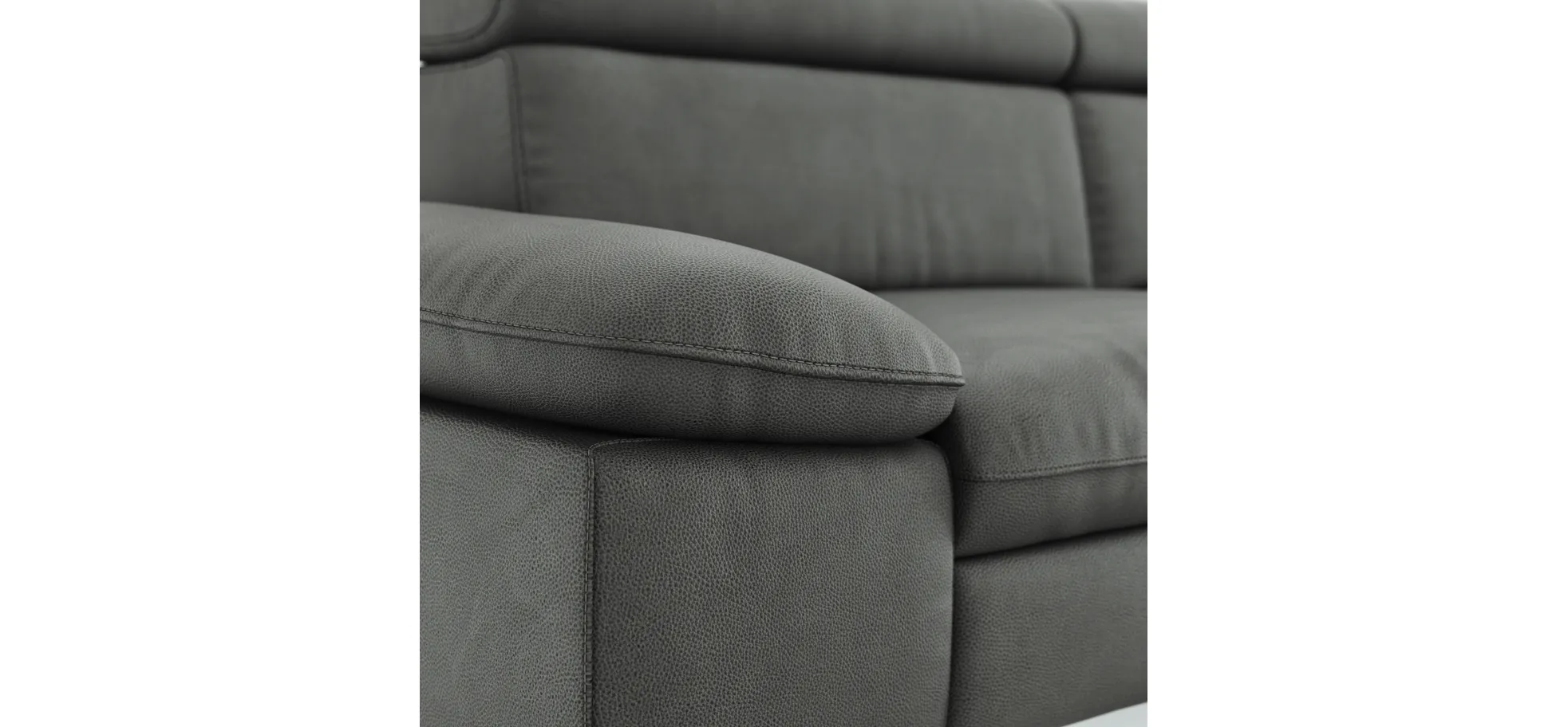 Ecksofa Felipa - 2,5-Sitzer mit Ecke rechts inkl. Kopfteil verstellbar, Leder, Grau