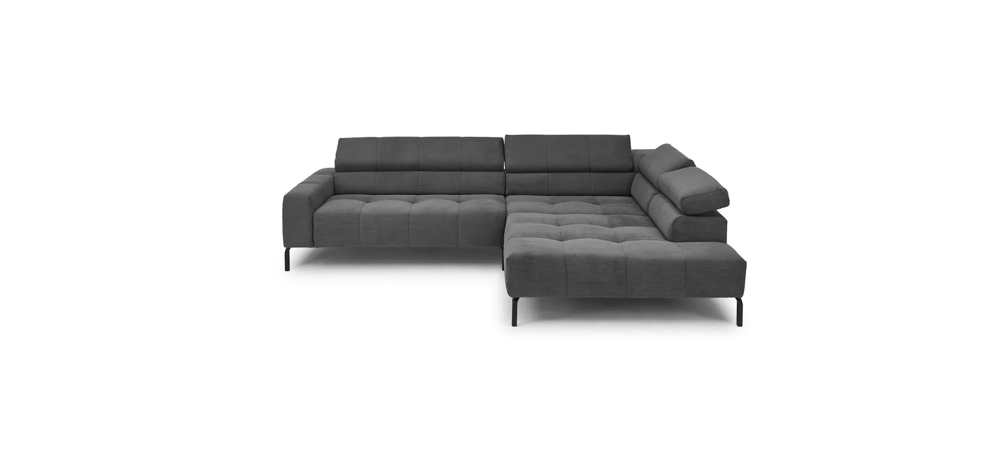  Ecksofa COLLEEN - 2-Sitzer mit Ecke rechts, Sitzvorzug motorisch, Feincord, Anthrazit