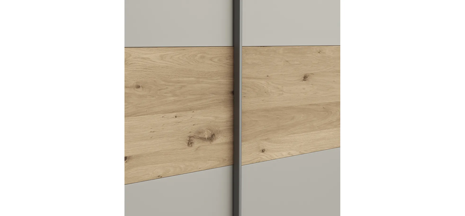 Schwebetürenschrank Viana - B ca. 188 cm, Furnier, Balkeneiche, Hellgrau