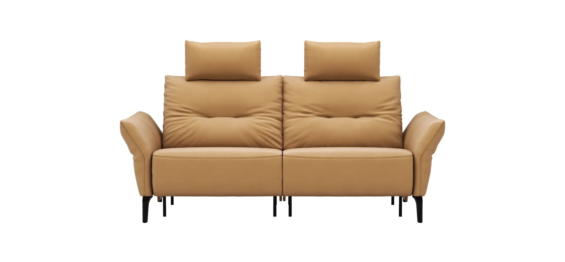 Sofa Bahia - 2-Sitzer inkl. Kopfstütze/ Armlehne verstellbar und Relaxfunktion (motorisch), Leder, Kurkuma