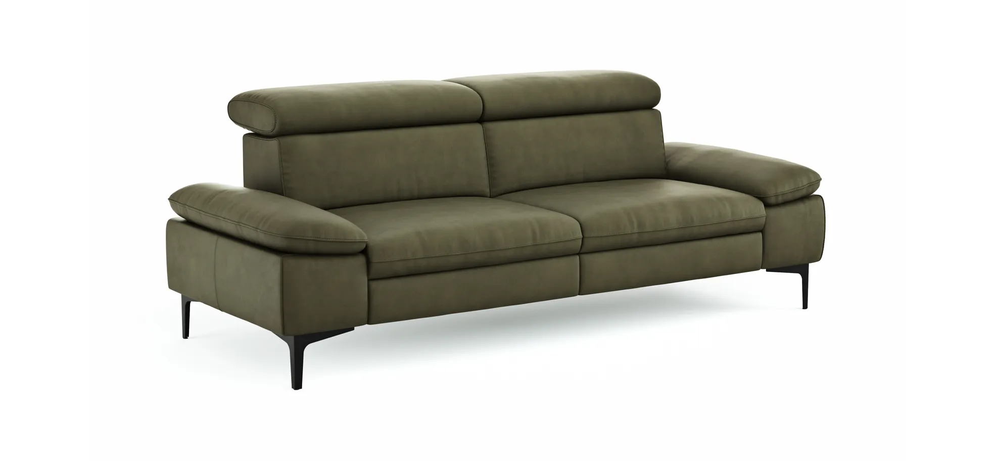 Sofa Felipa - 3-Sitzer inkl. Kopfteil verstellbar, Leder, Olive